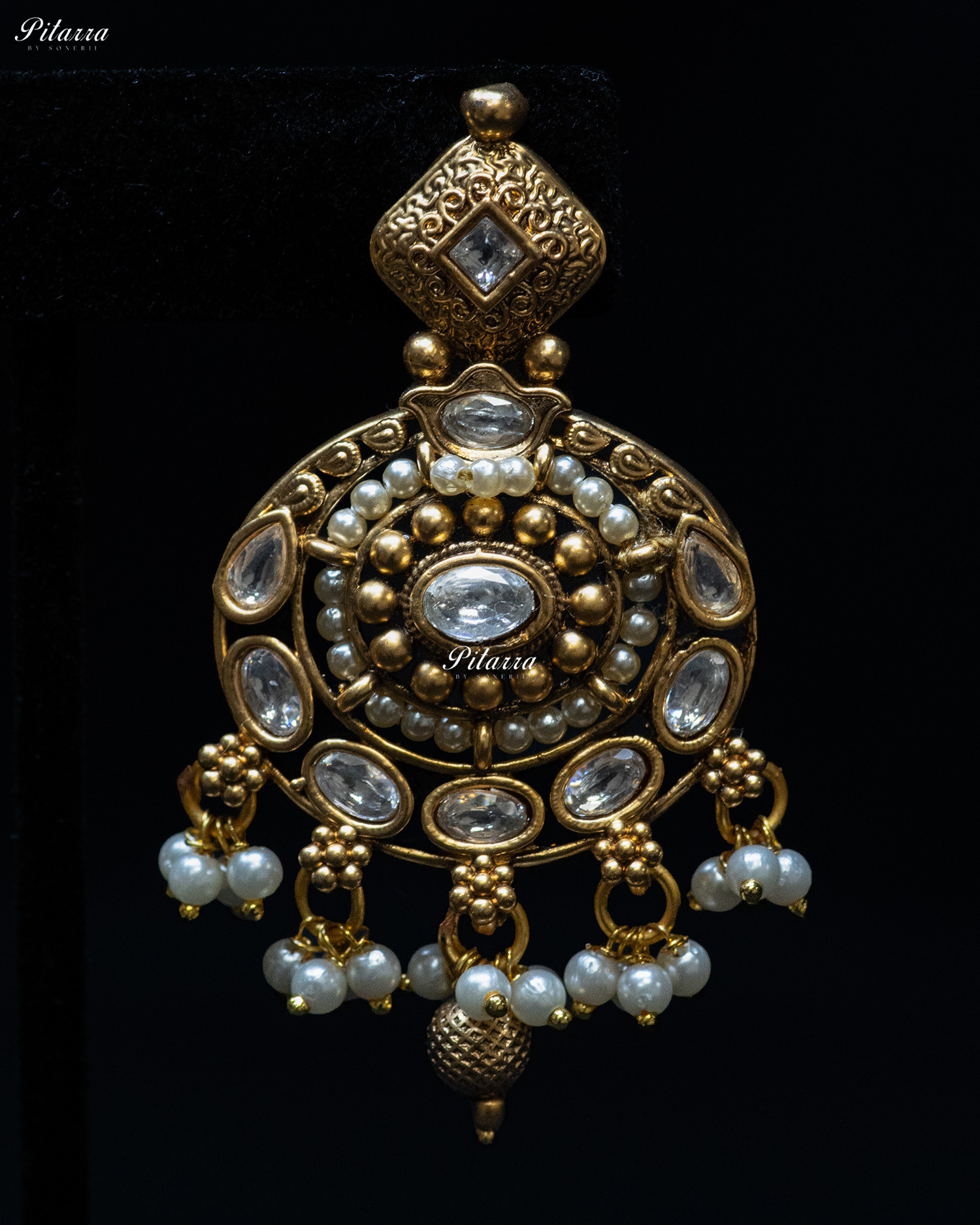 White Stone Gold Finish Two Layer Kundan Necklace Set