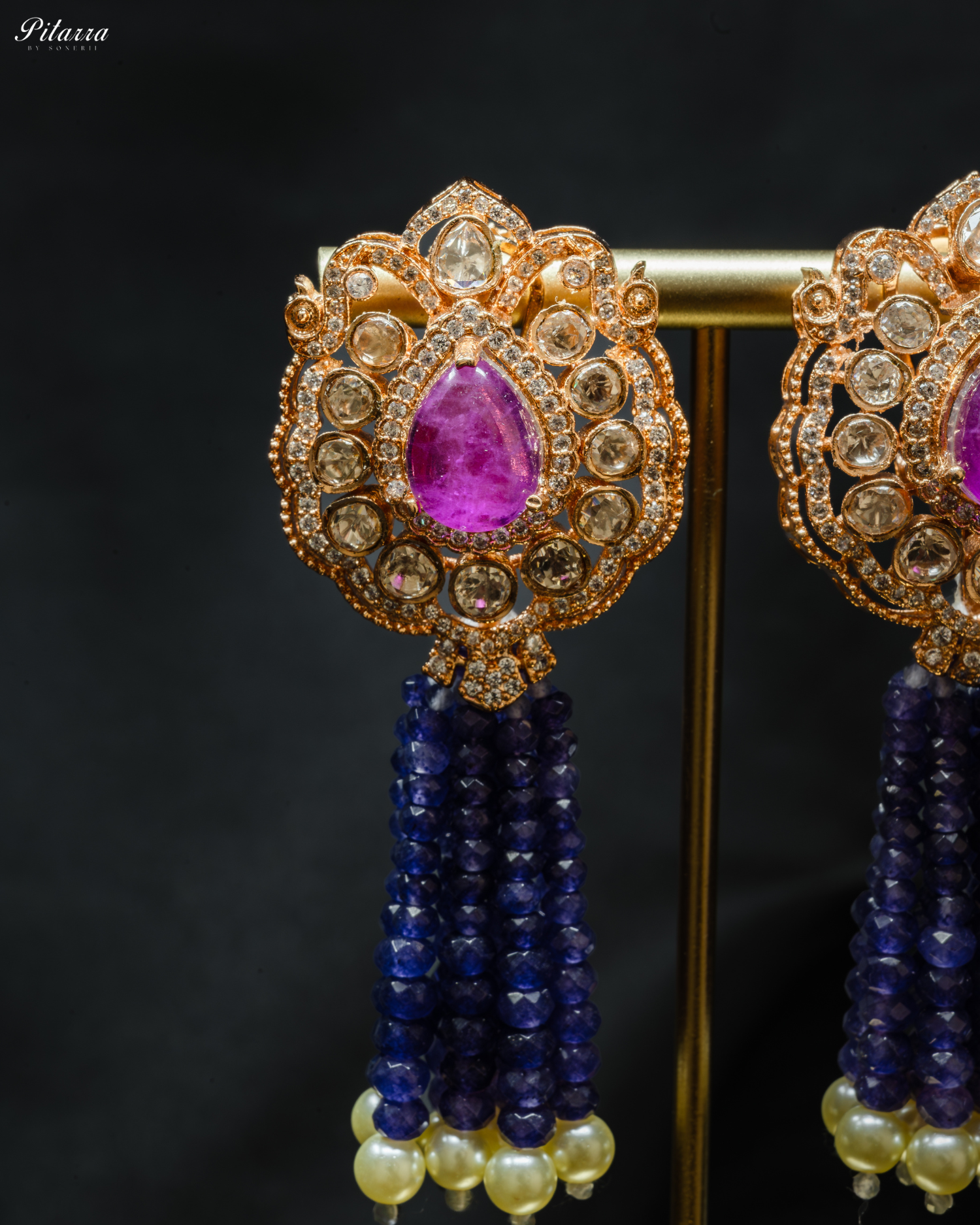 Long Blue Beads Kundan Necklace Set