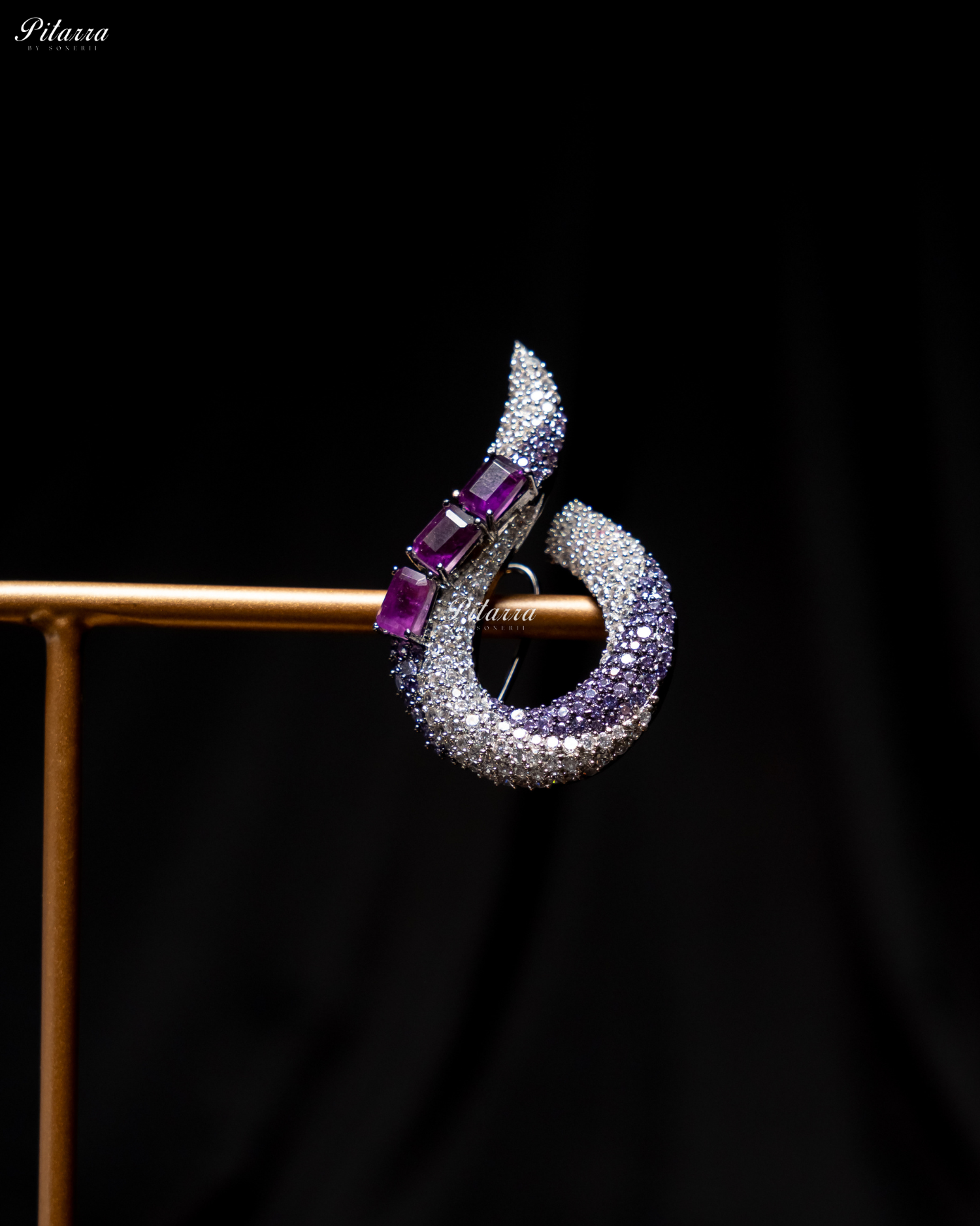Purple Stone Sleek CZ Choker Statement Necklace Set