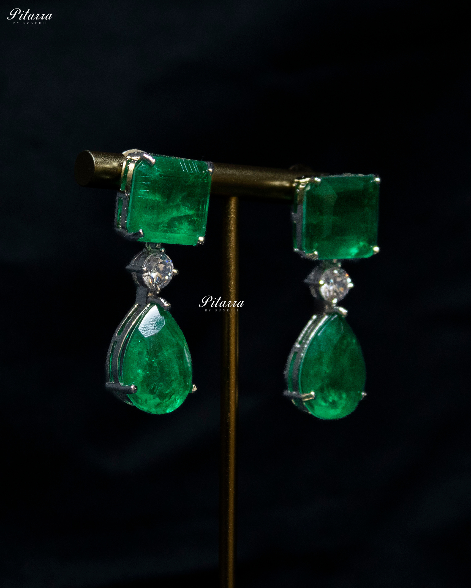 Emerald Square and Drop CZ Crystal Necklace Set