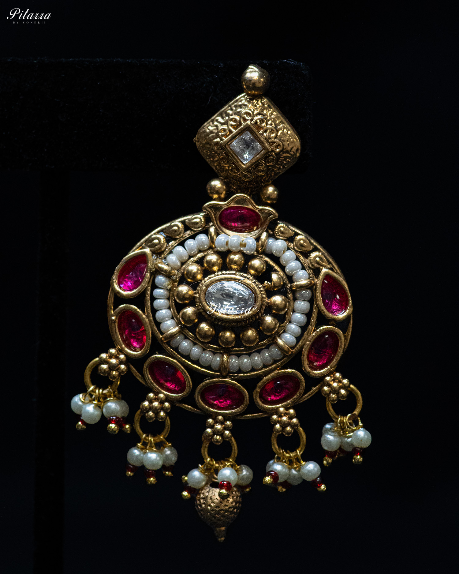 Pink Stone Gold Finish Two Layer Kundan Necklace Set