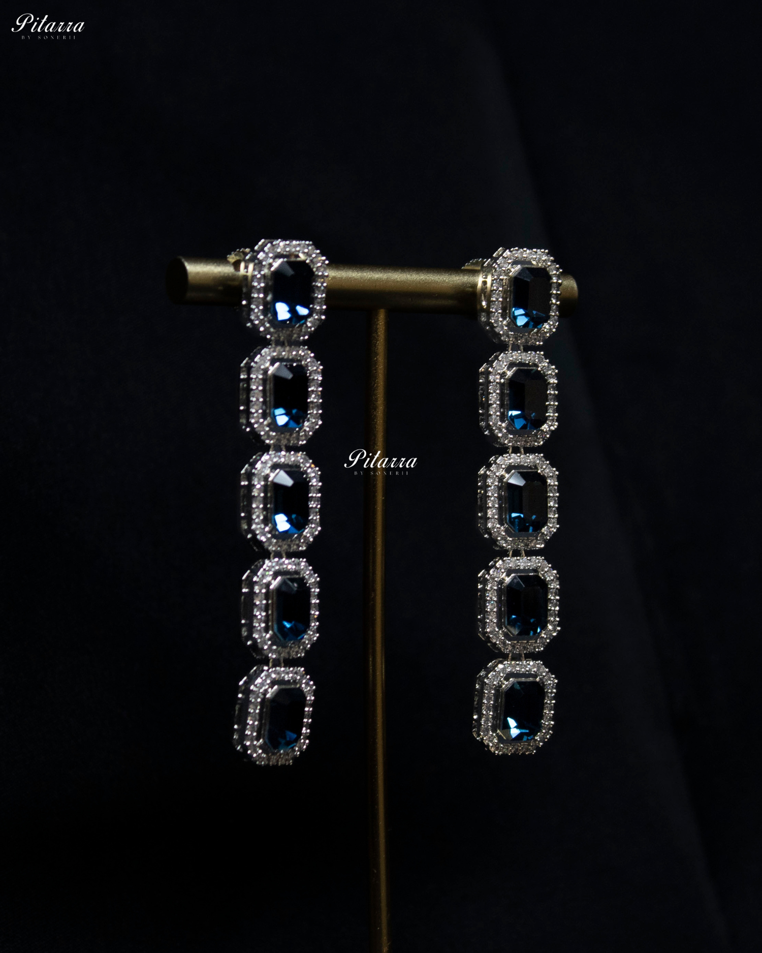 Multi Layer Sapphire Rectangle Crystal Necklace Set