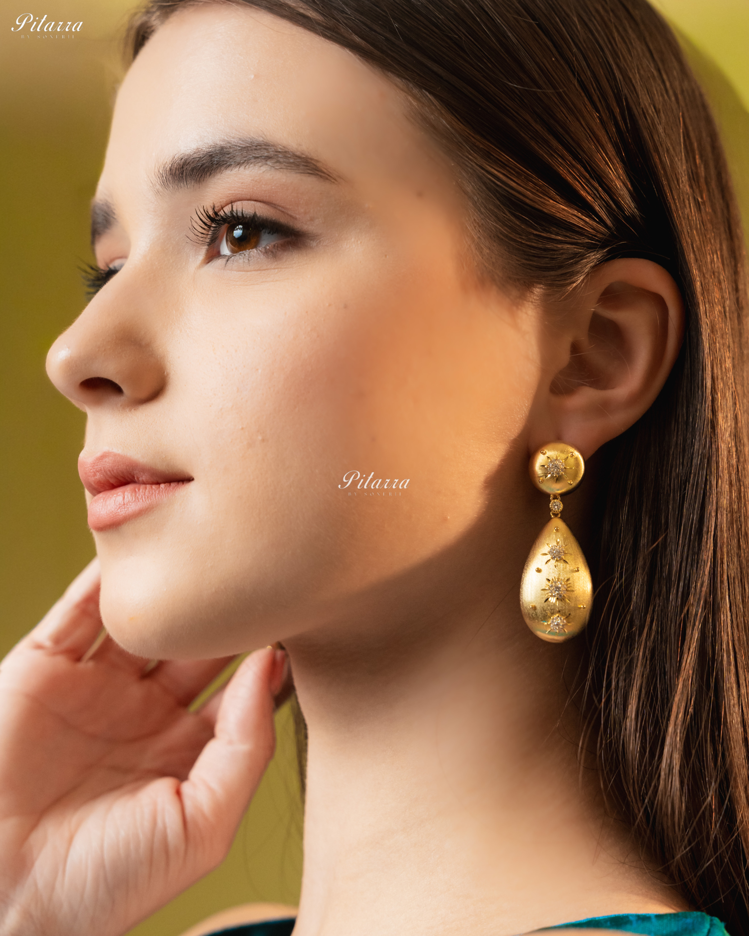 Star Motifs Textured Golden 92.5 Silver Dangler Earrings