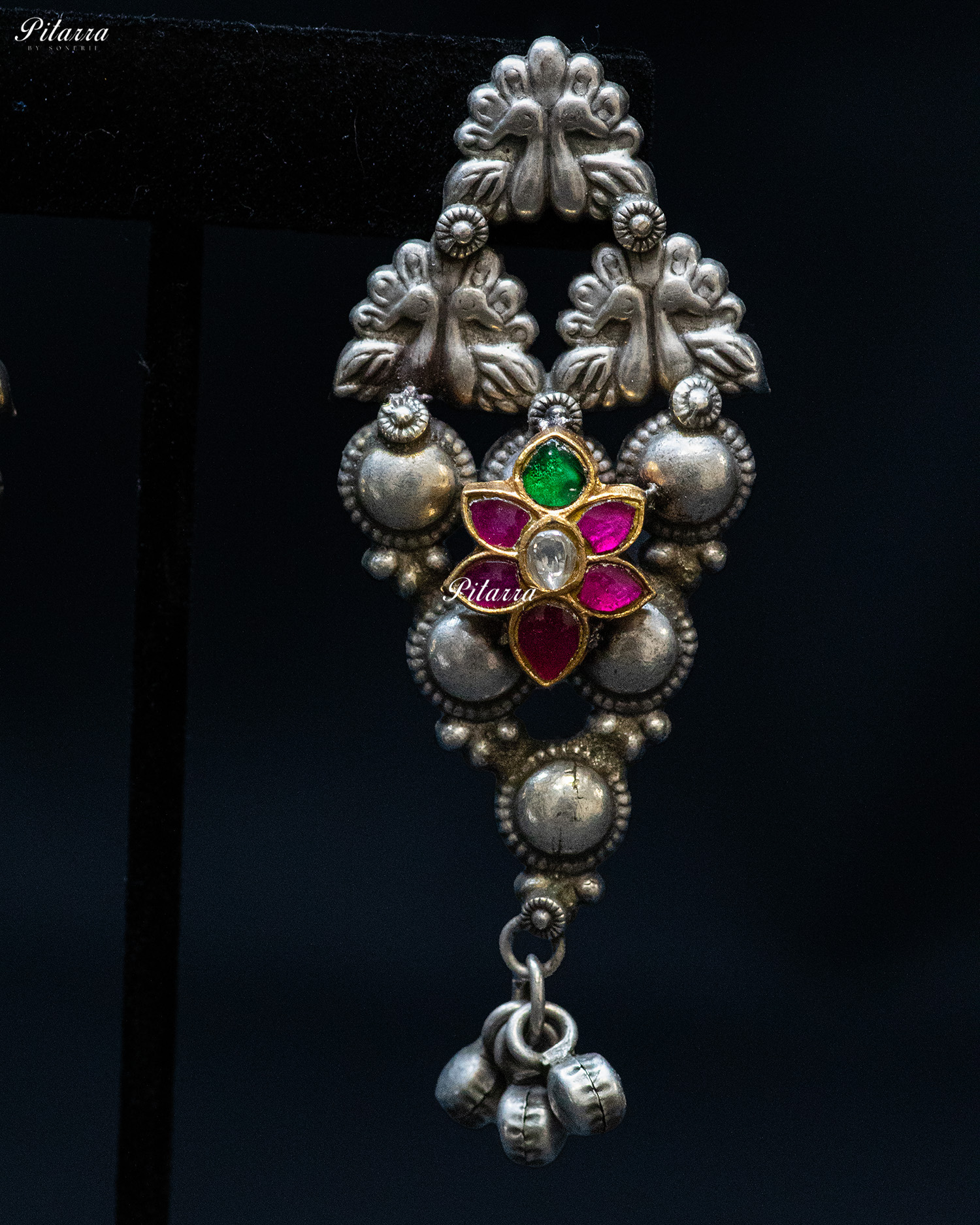 Golden Laxmi White Sword Ghunghroo Silver Look Alike Choker Set