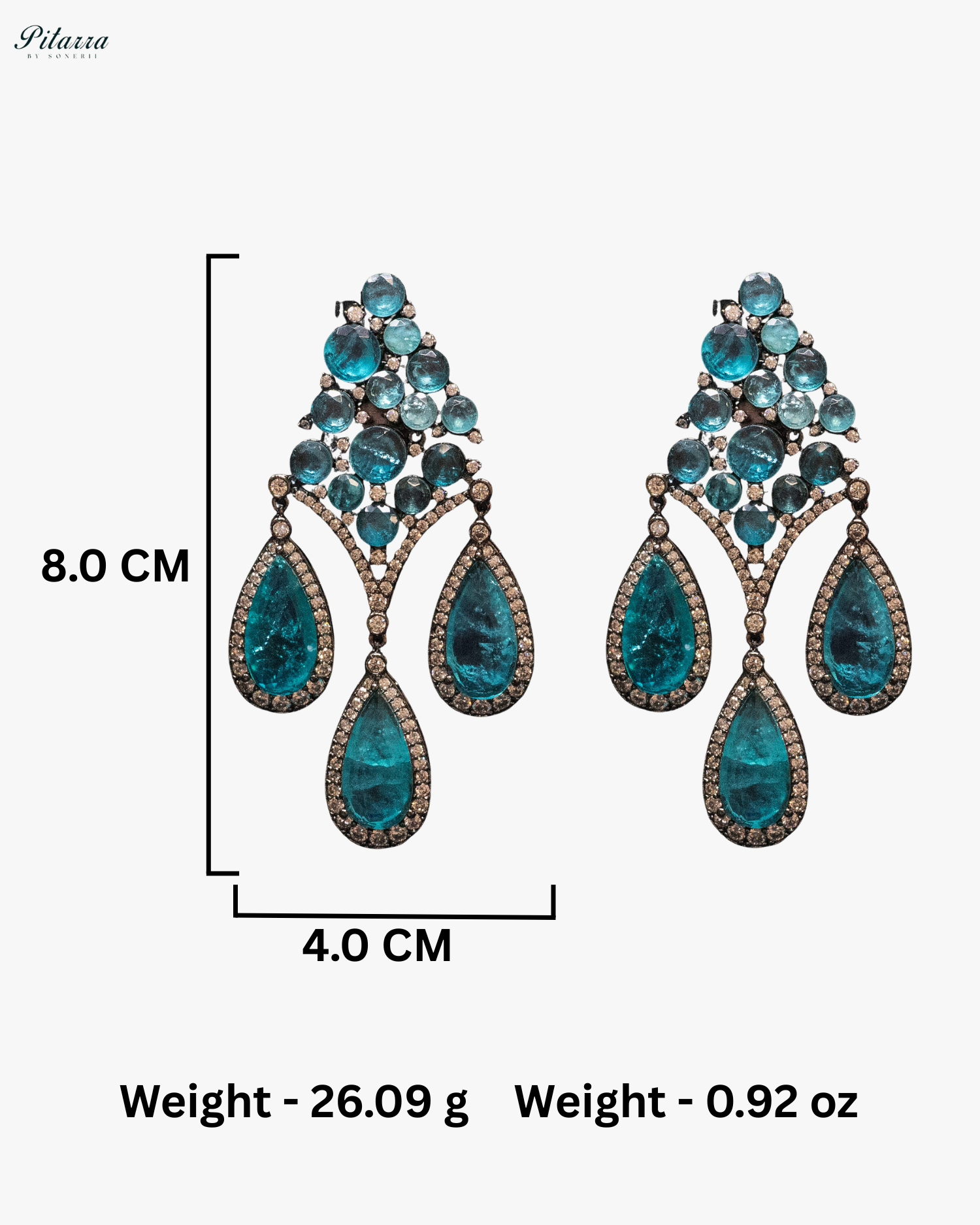 Turquoise Stone Three Teardrop Golden Finish CZ Crystal Dangler Earrings