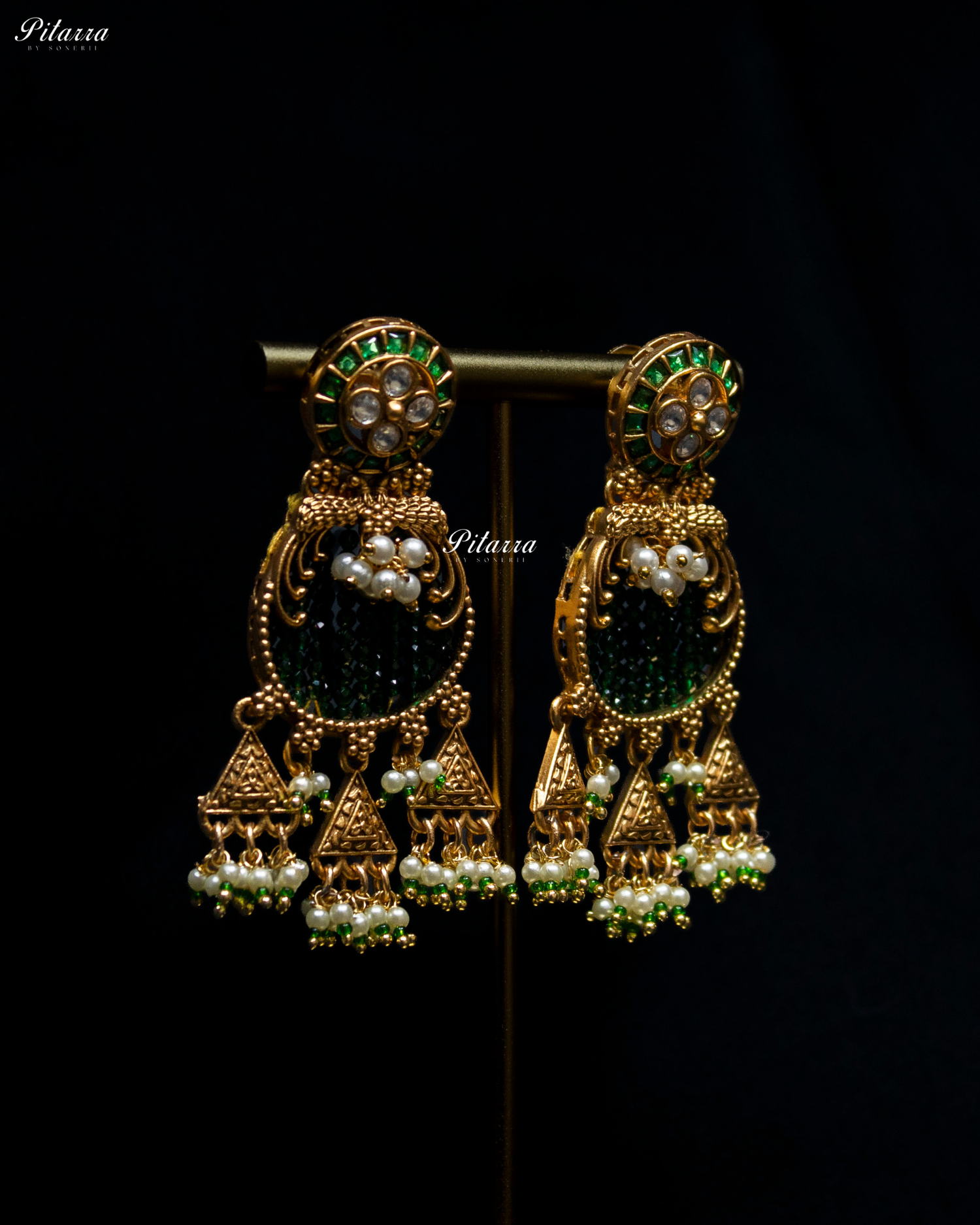 Emerald Tone Green Detailing Golden Peacock Kundan Necklace Set
