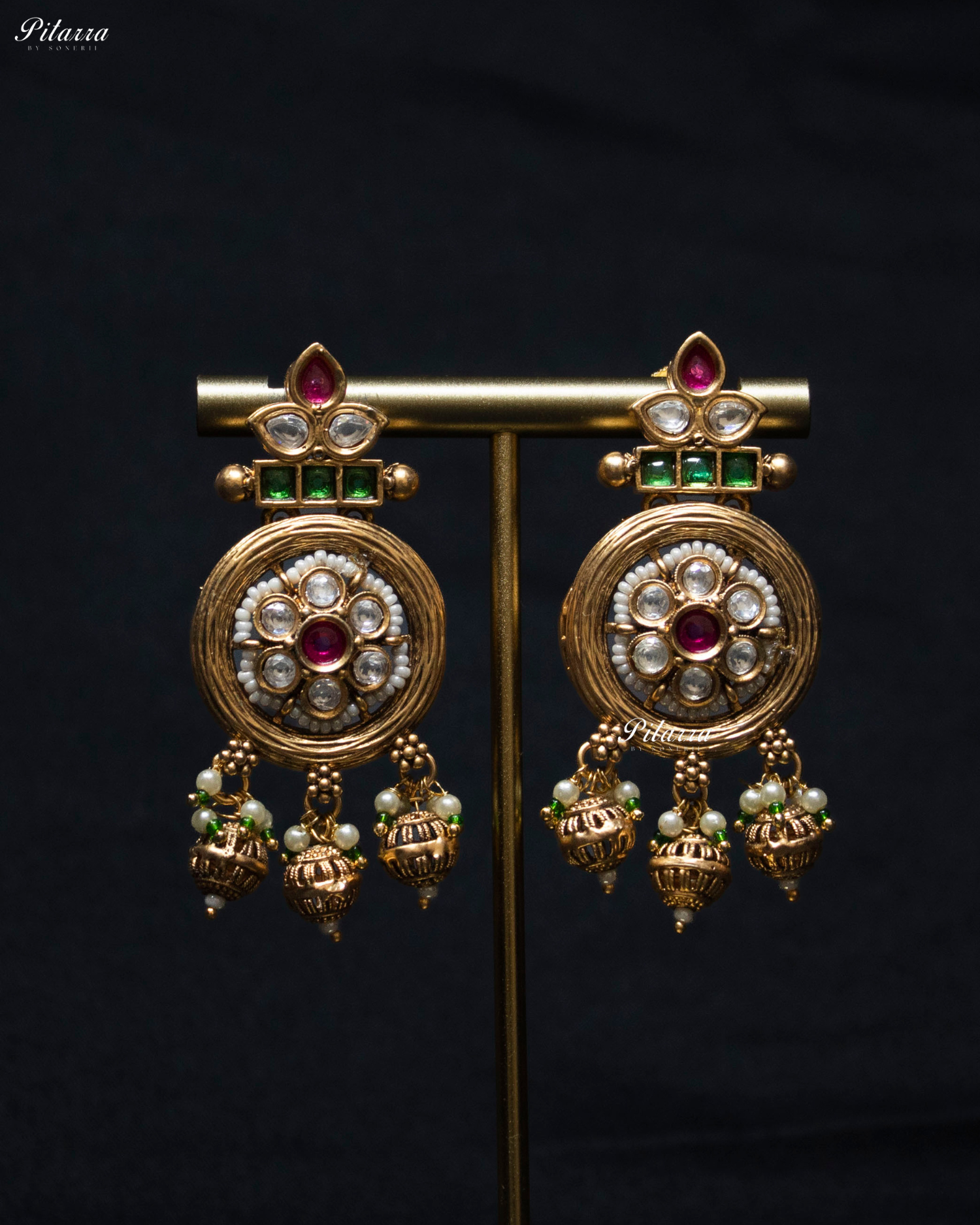 Floral Pink Stone Green Pearl Kundan Choker Set