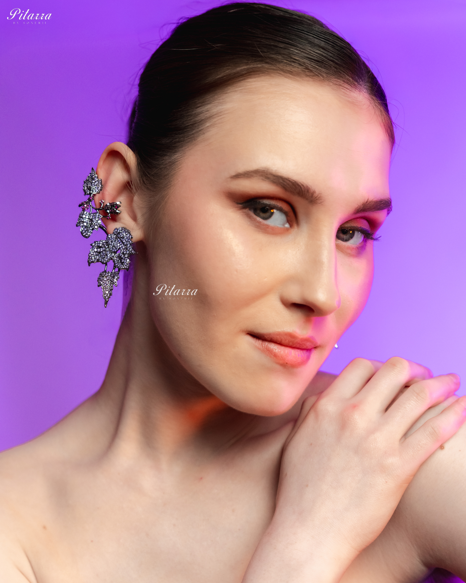 Blue Unique Leaf Shaped Crystal Earrings