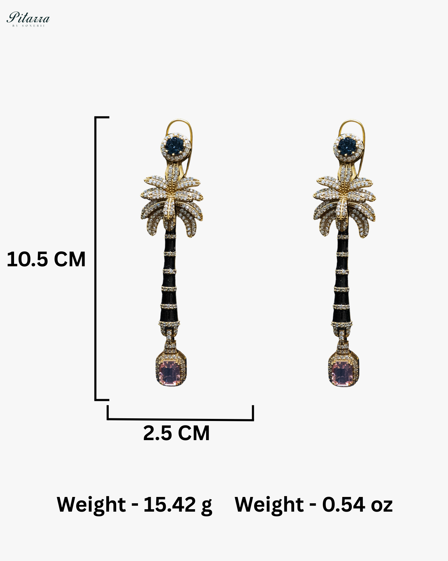Navy Blue and Baby Pink Stone Palm Tree Crystal Earrings
