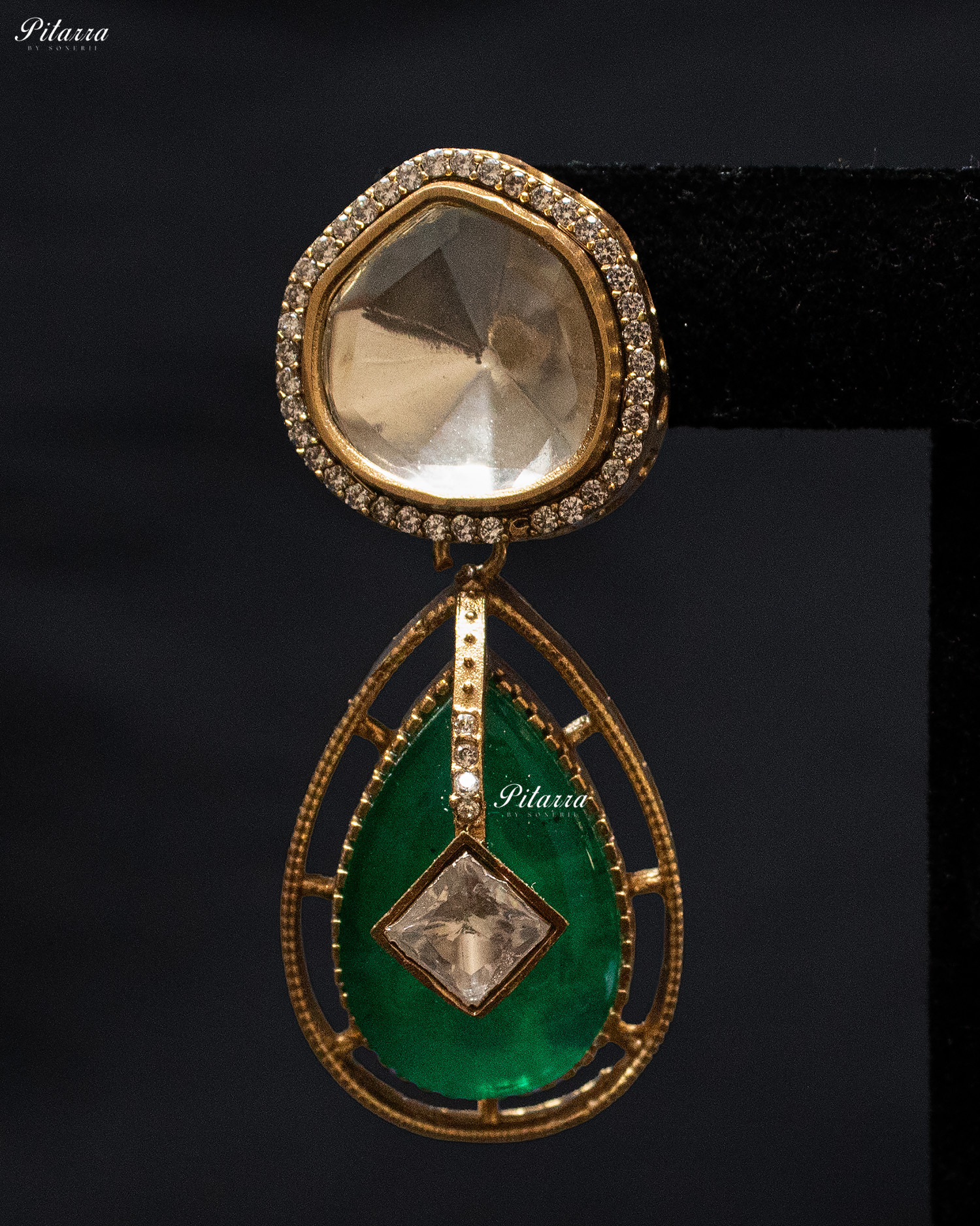 Emerald Drop Kundan Necklace Set with Matching Earrings