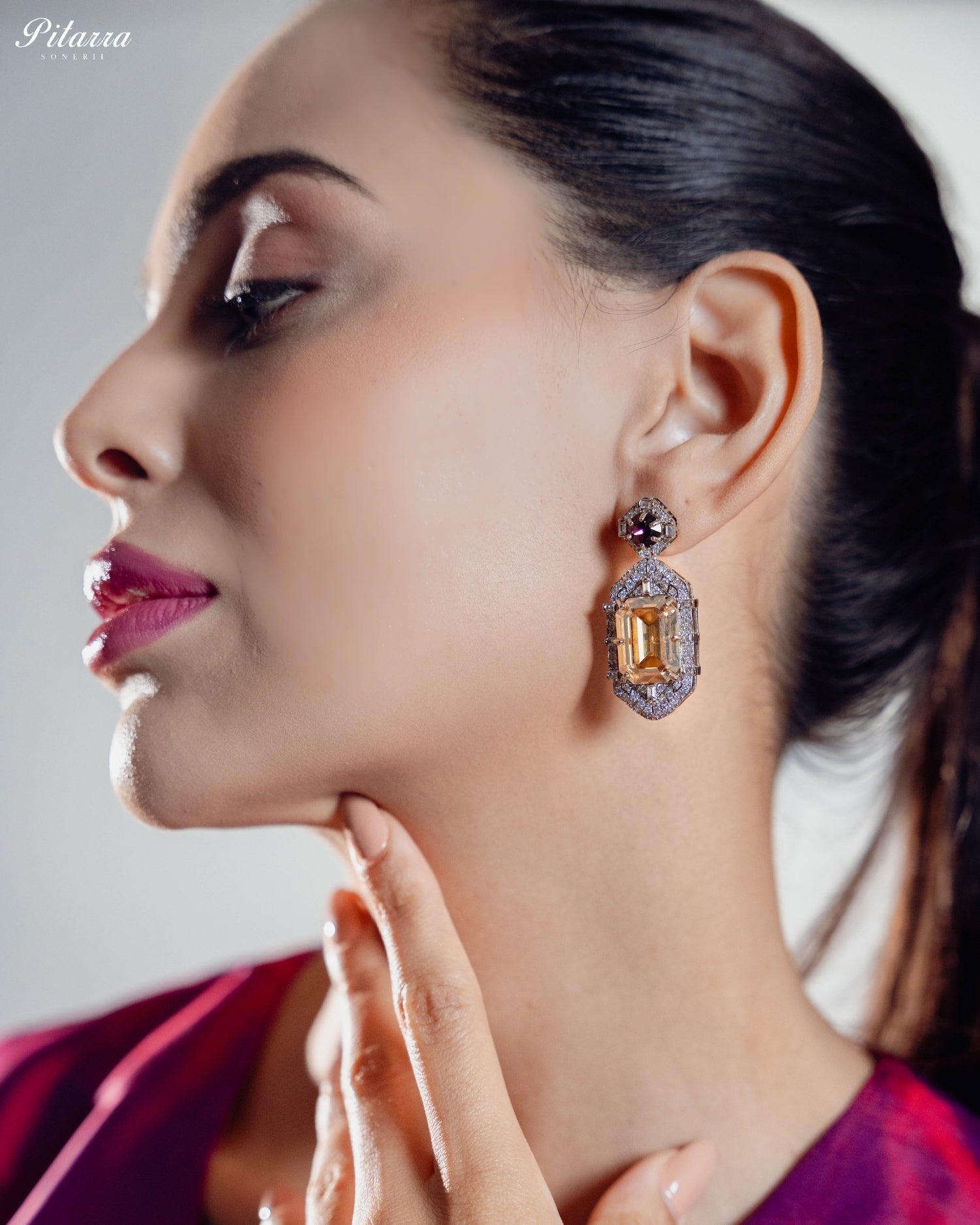 Yellow Emerald Cut Diamond Halo Statement Drop Earrings