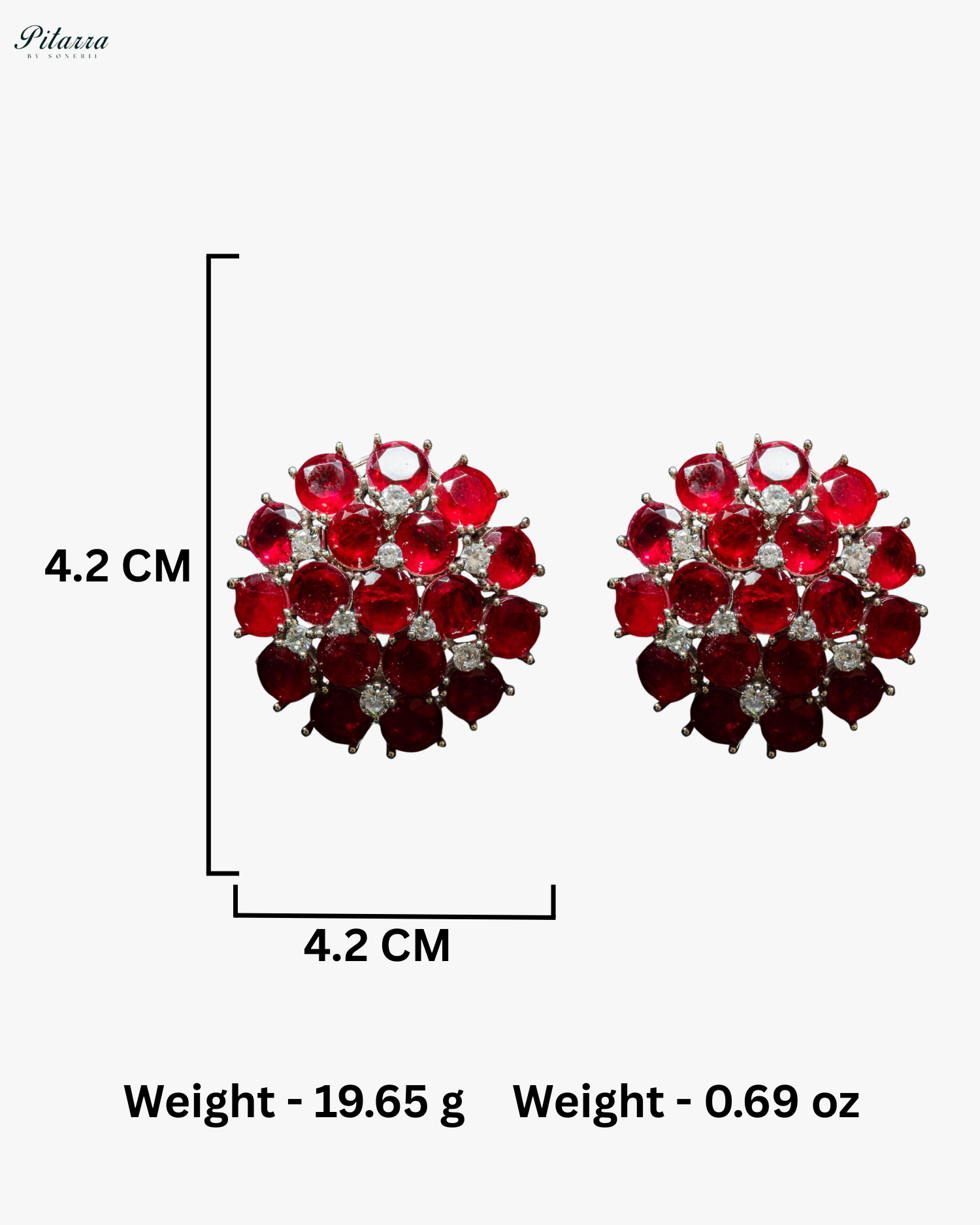 Red Stone Silver Crystal Stud Earrings