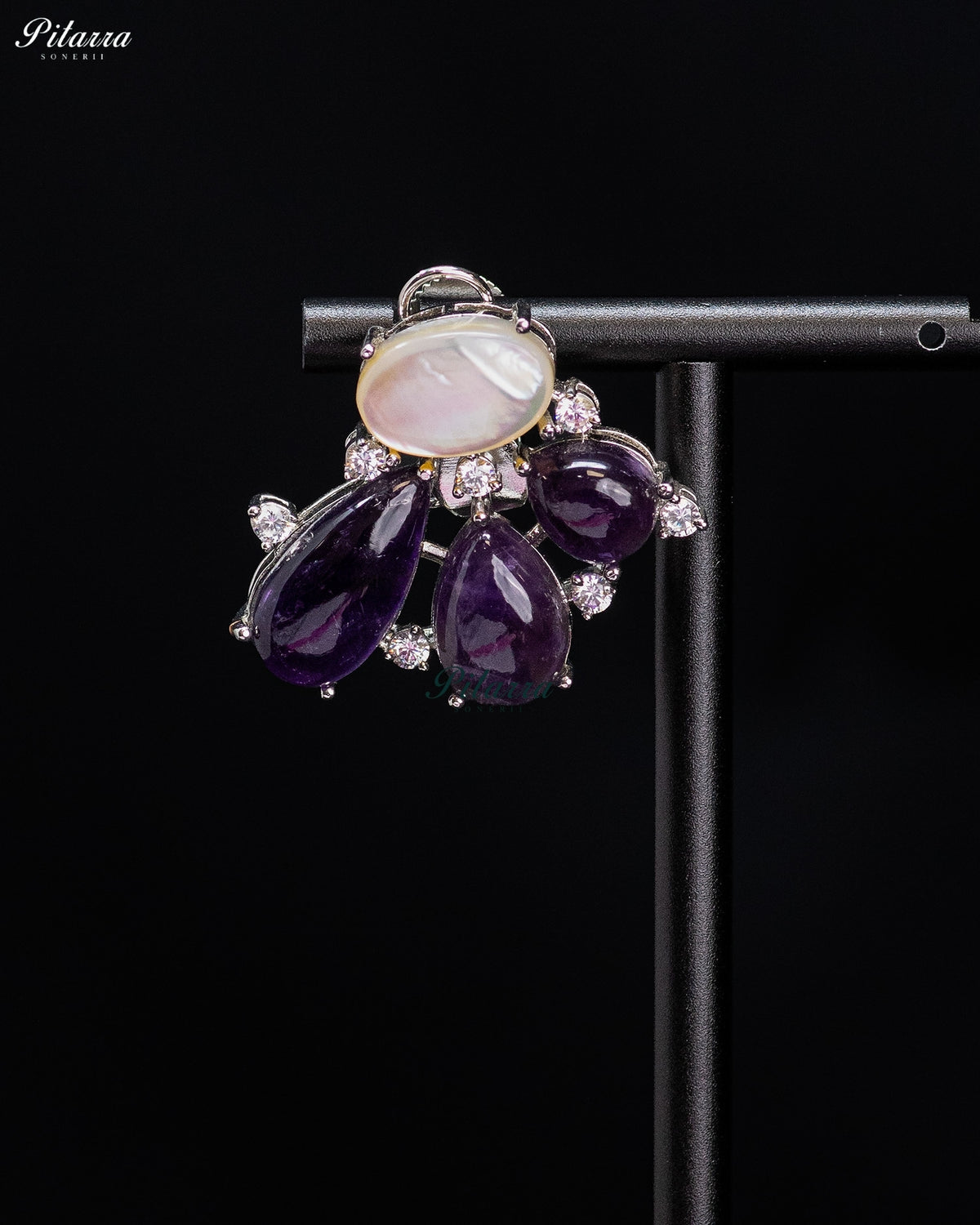 Purple Crystal Floral Stud Earrings