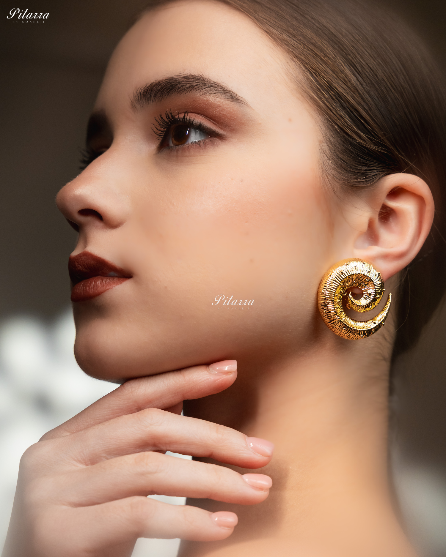 Spiral Seashell Design Golden Stud Earrings