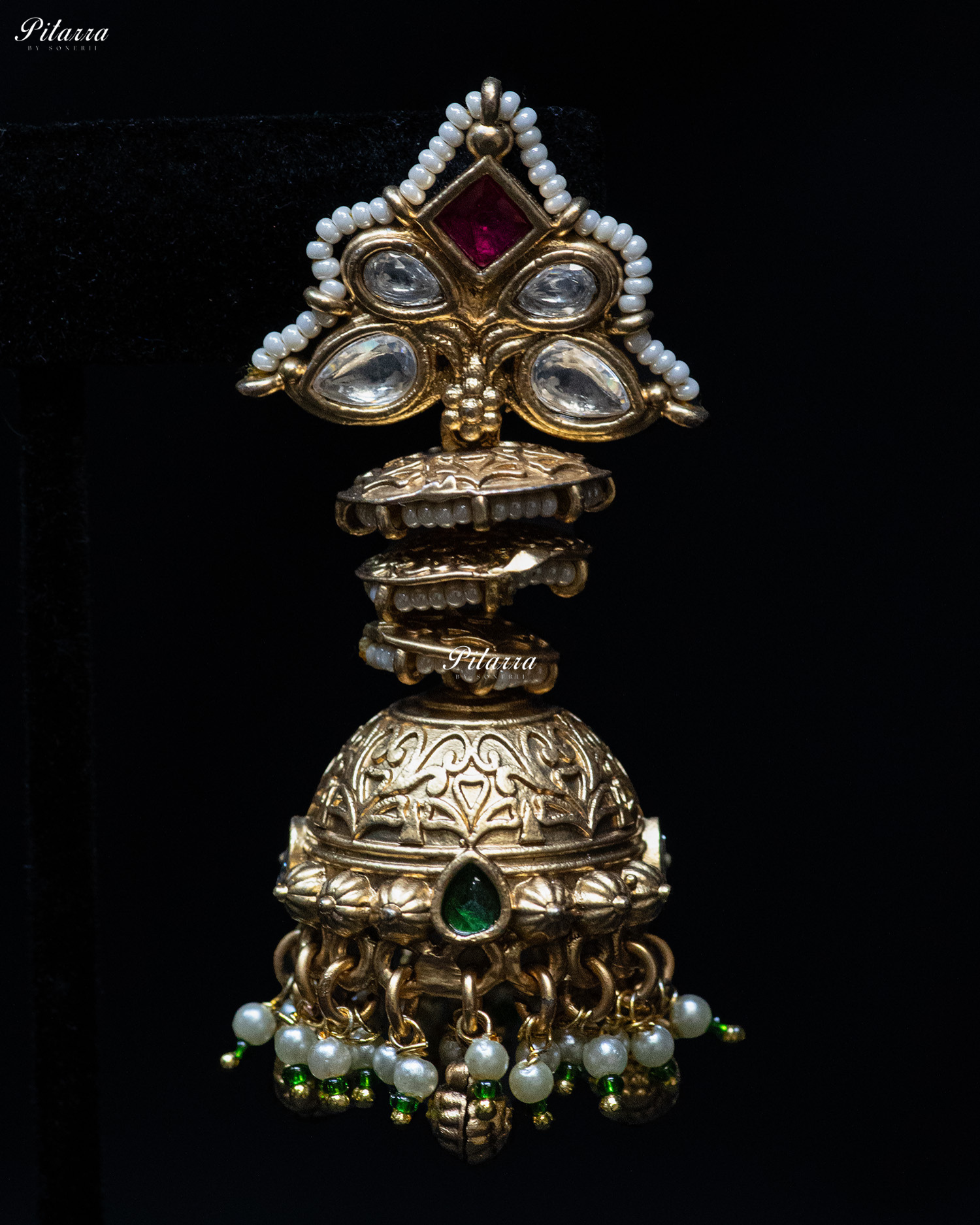 Pink Stone Gold Finish White Pearl Kundan Necklace Set