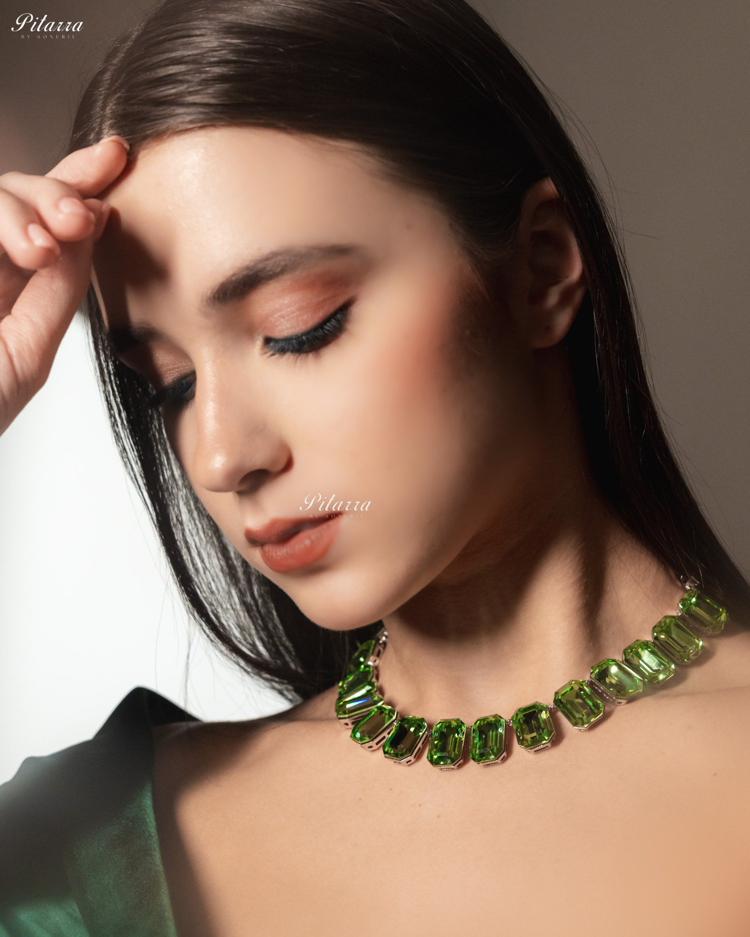 Octagon Cut Green Oversized Crystal Statement Necklace