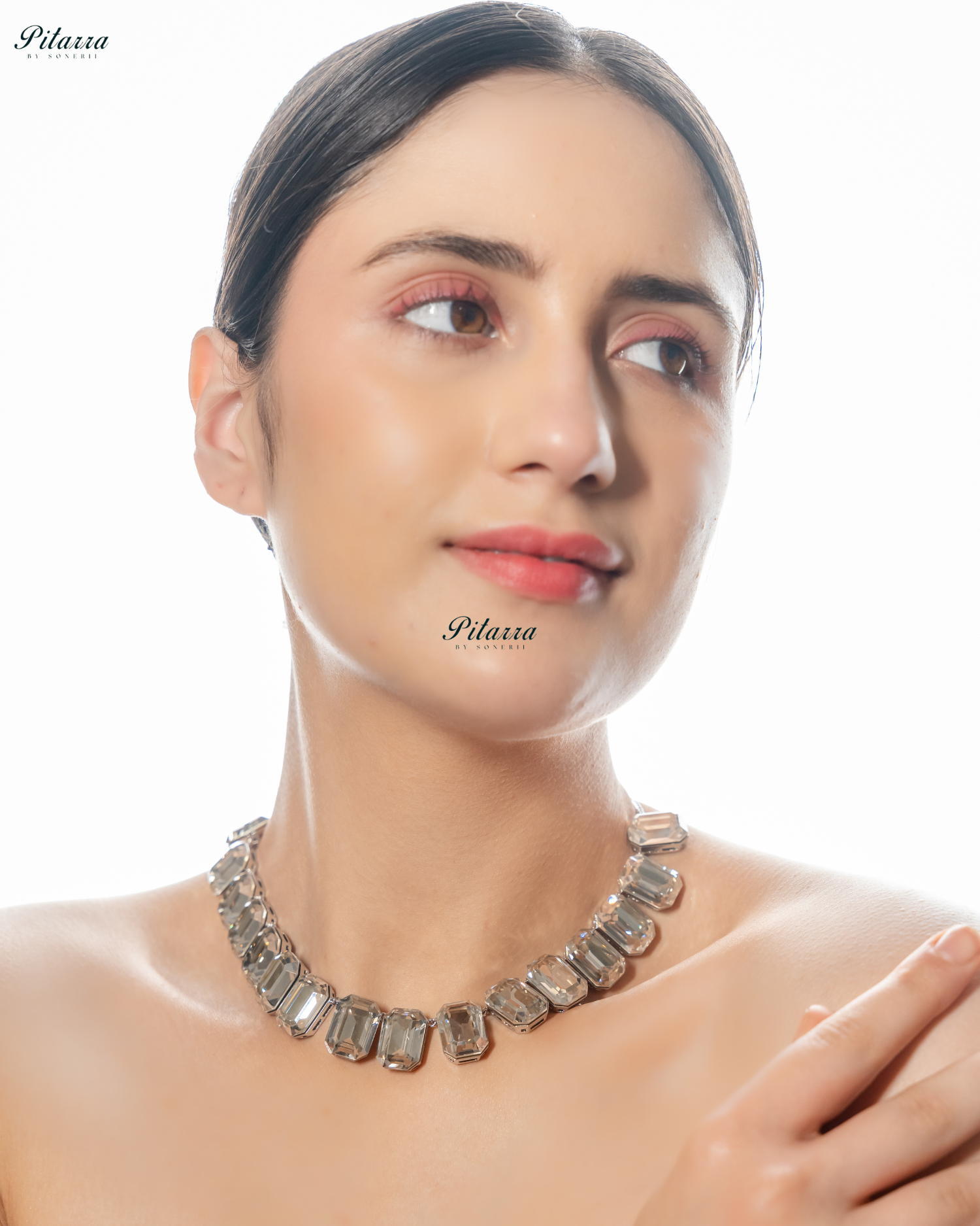 Octagon Cut White Oversized Crystal Statement Necklace Set