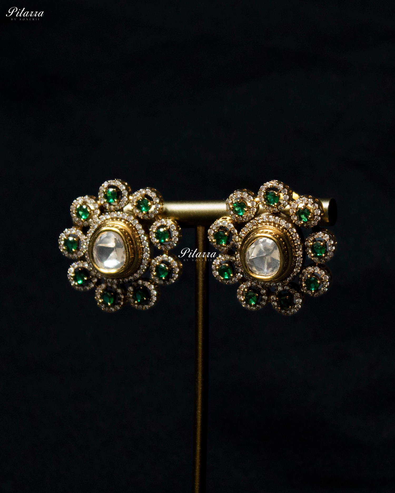 Emerald Stone Gold Finish Moissanite Kundan Choker Set