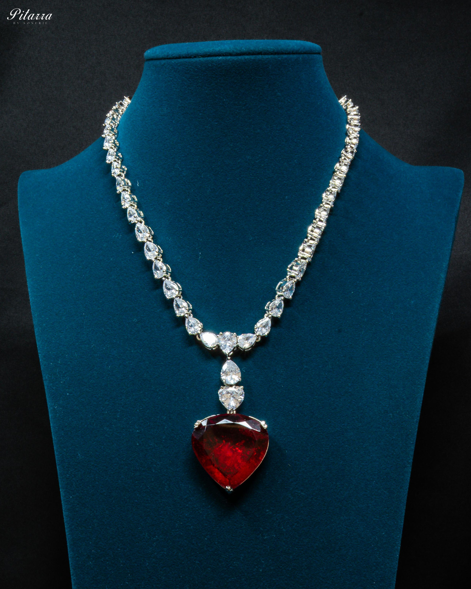 Red Drop Stone Centred CZ Necklace Set