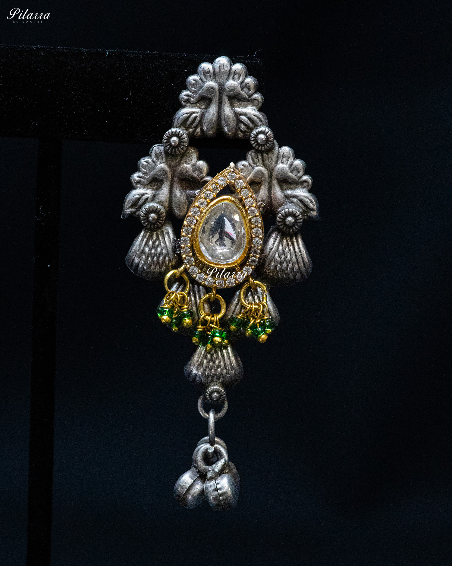 Golden Green Fish Ghunghroo Silver Look Alike Choker Set