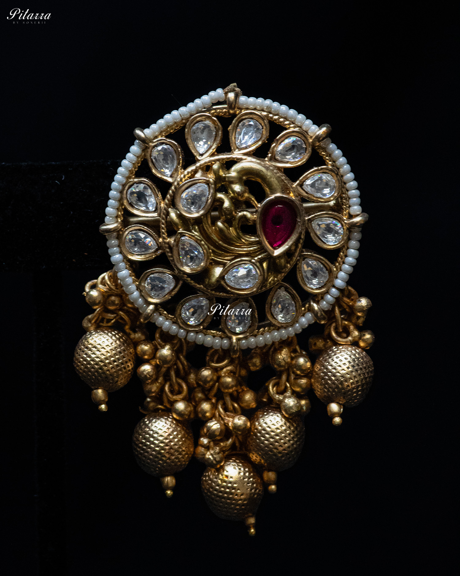Bird Motif Pendant Green Beads Kundan Necklace Set
