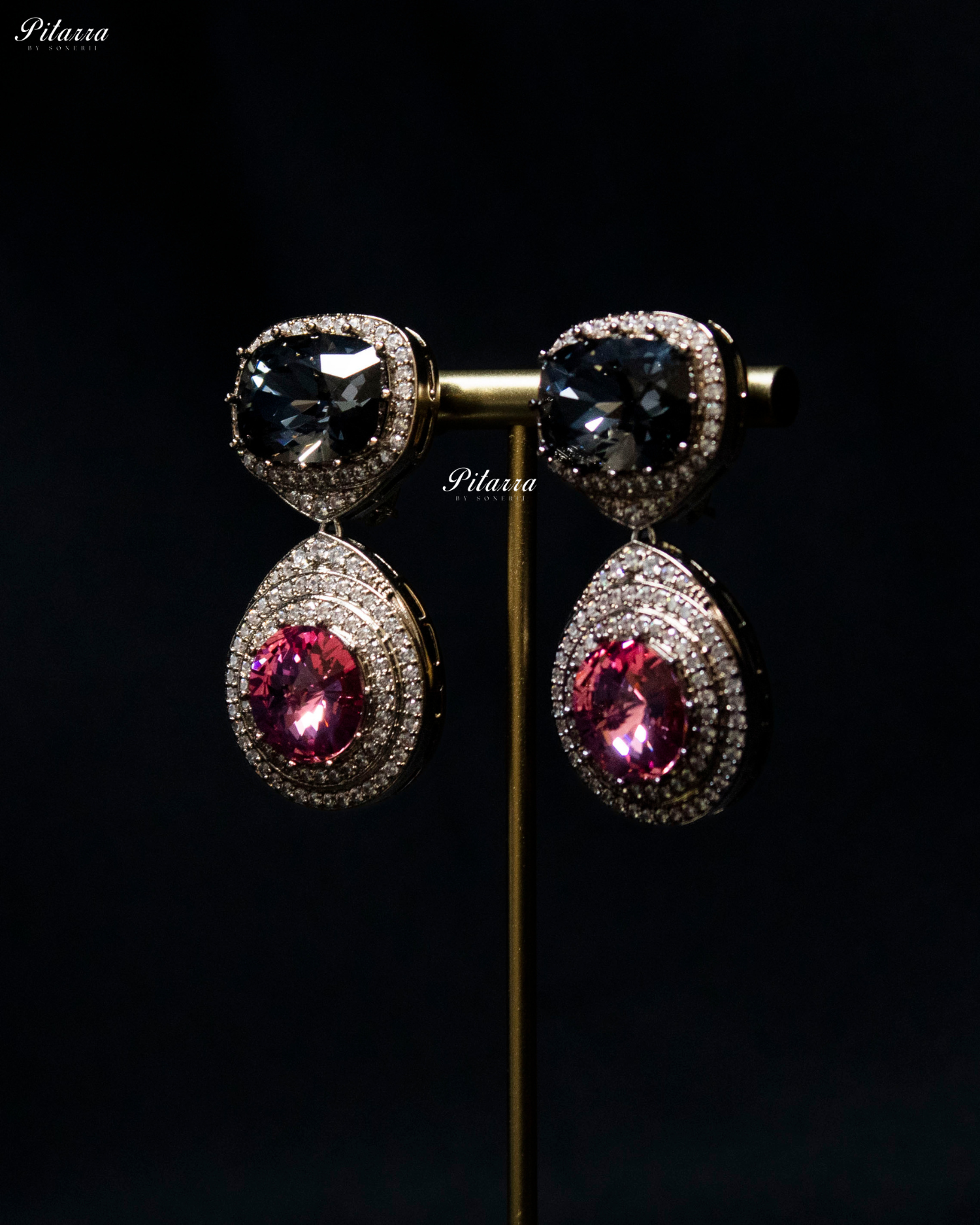Clear, black and Pink Three  Crystal Choker Set