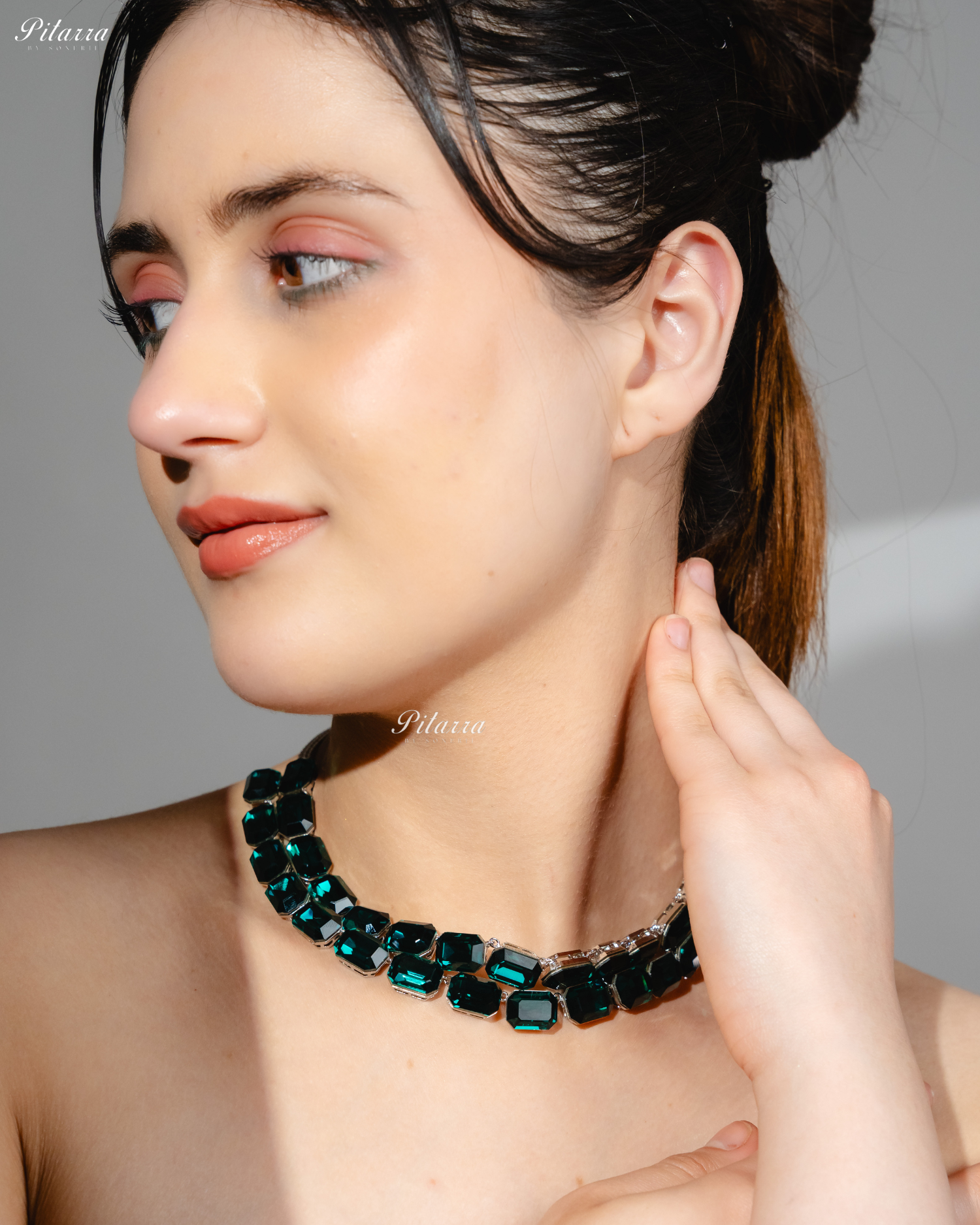 Octagon Cut Two Layer Emerald Oversized Crystal Necklace