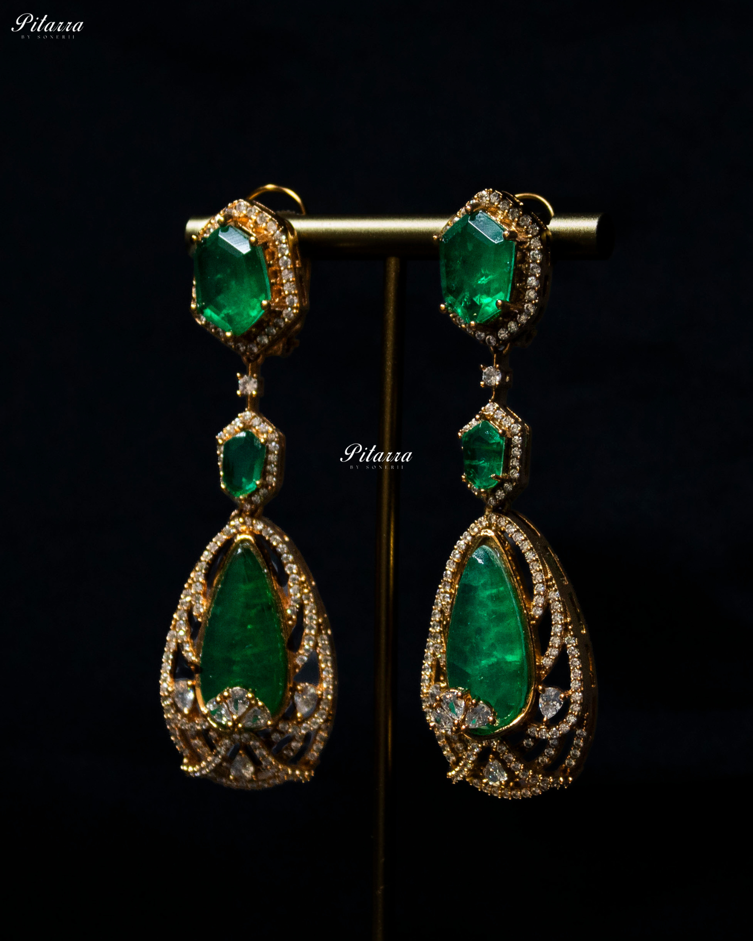 Emerald Doublet Stone with CZ Necklace Set
