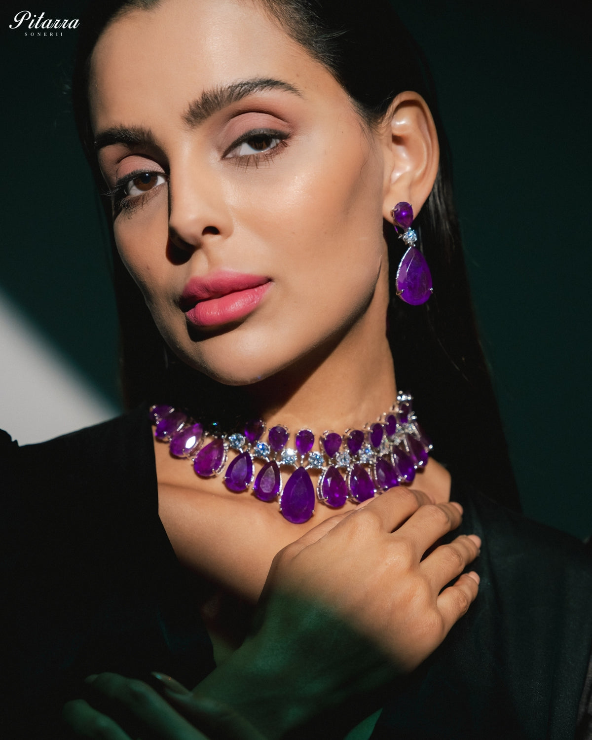Amethyst Purple Crystal Statement Choker Necklace Set