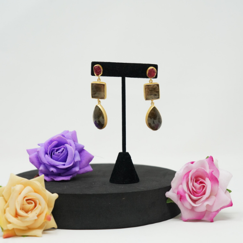 Dual Color Hanging Gemstone Earrings