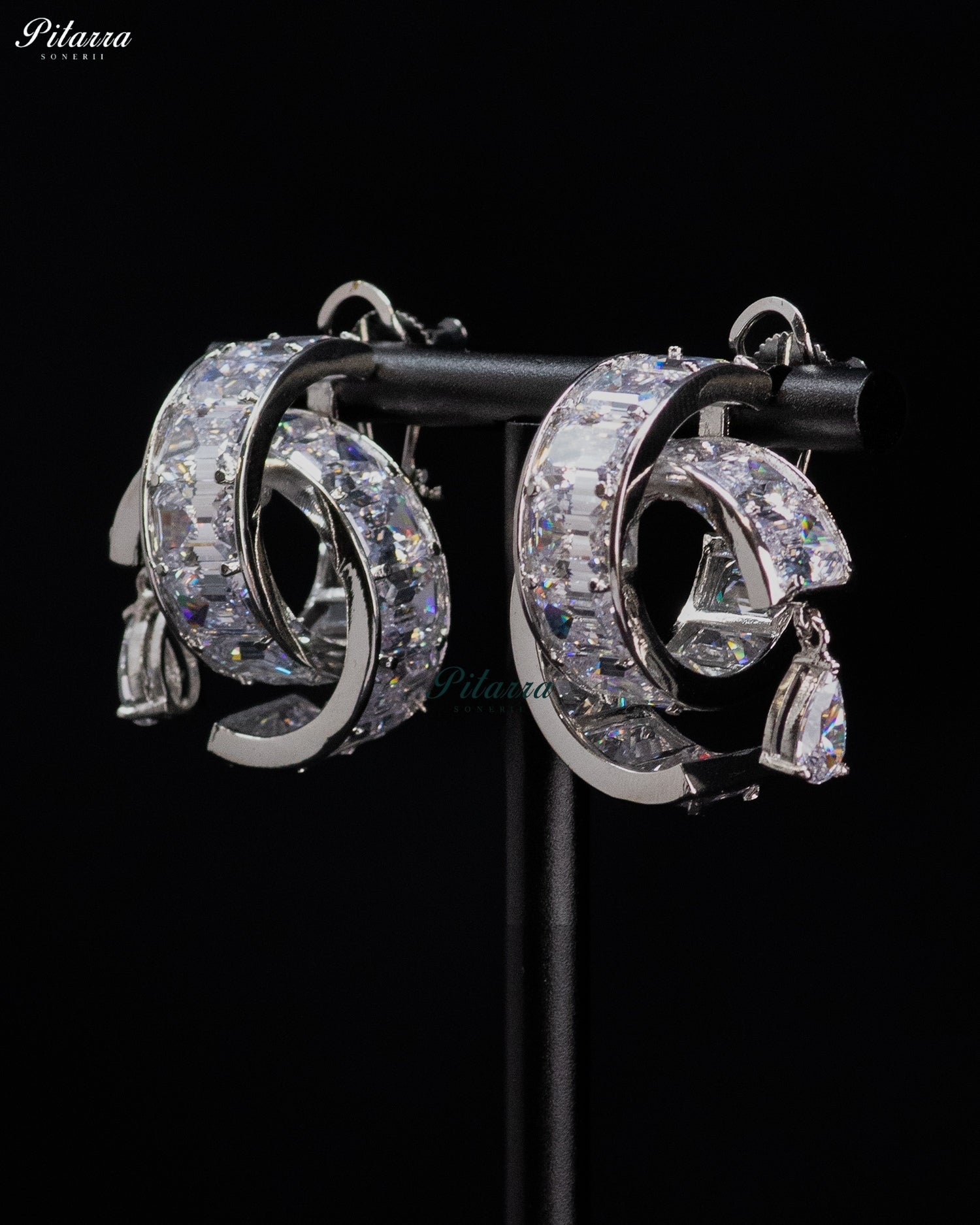 Crystal Pave Round Hoop Earrings with Pear Drop