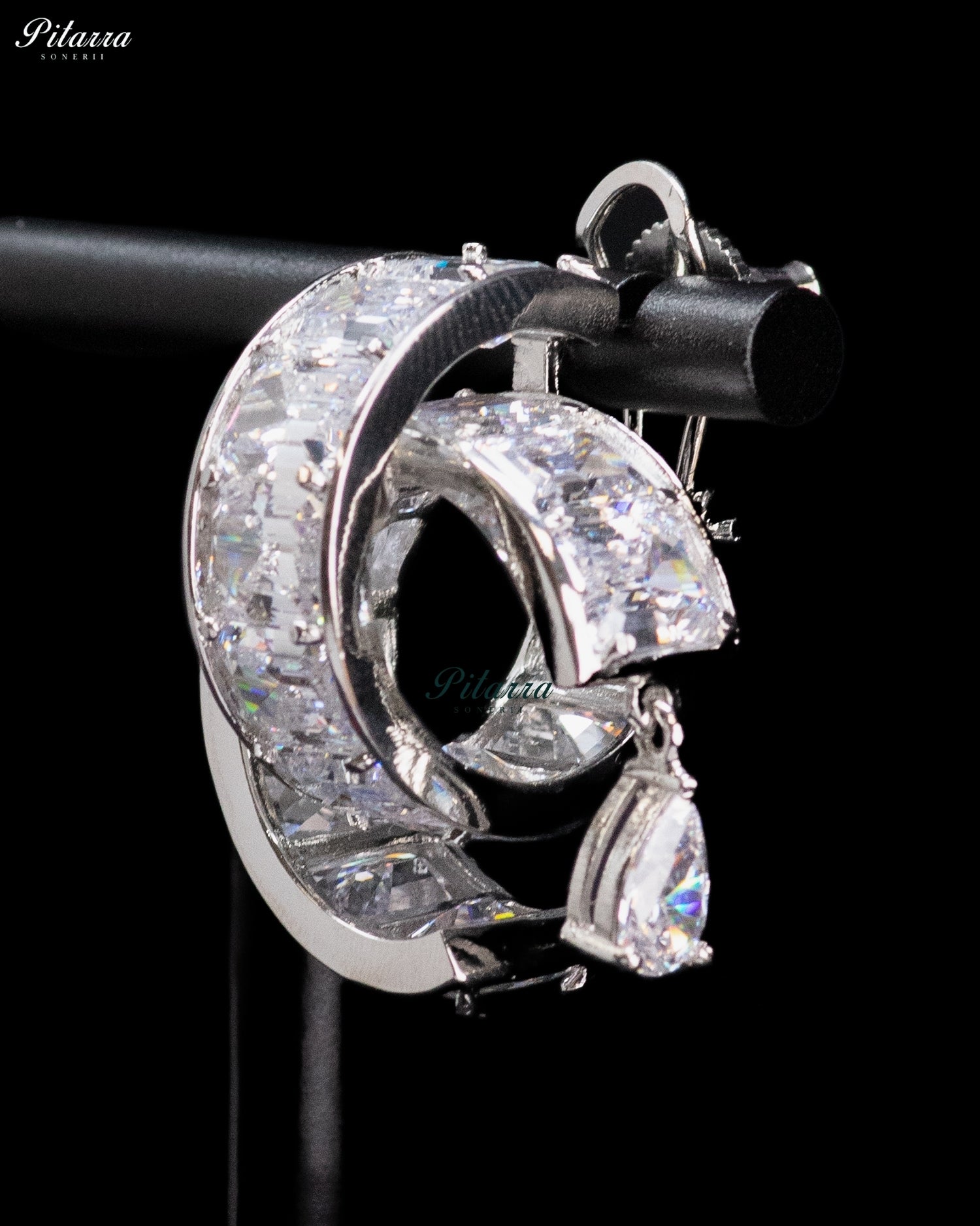 Crystal Pave Round Hoop Earrings with Pear Drop