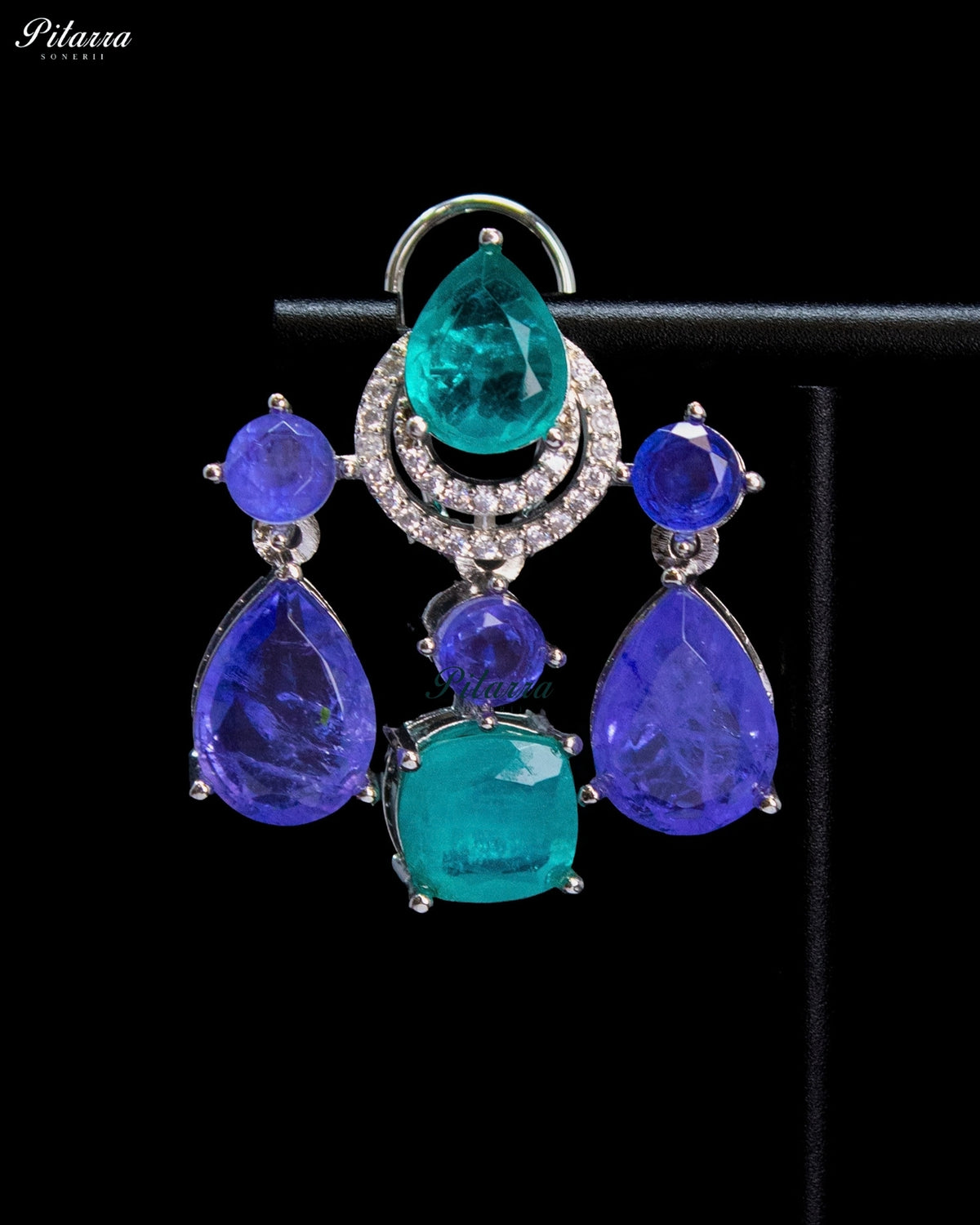 Aqua Green and Blue Multicolor Crystal Dangler Earrings