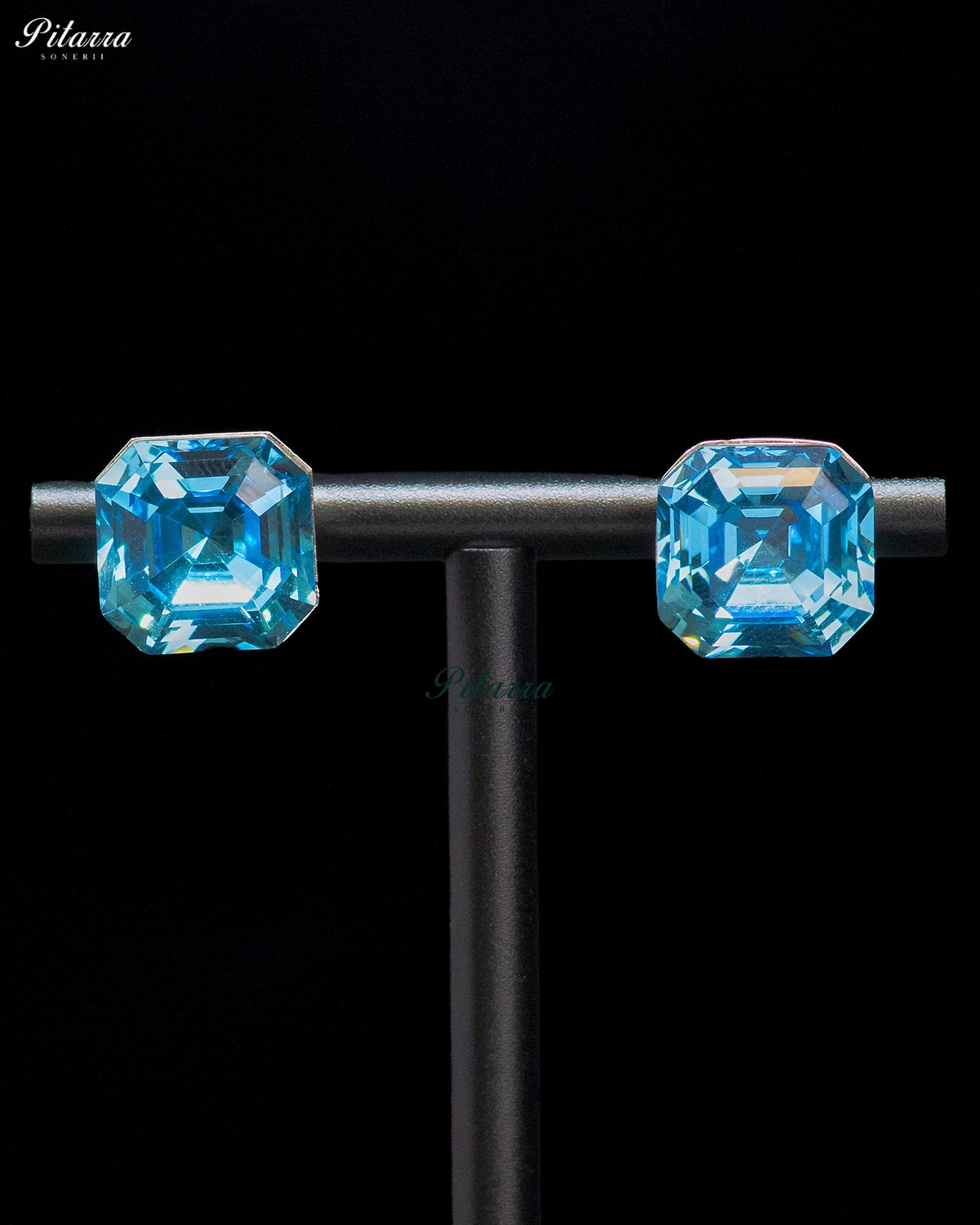 Aqua Blue Octagon Crystal Stud Earrings