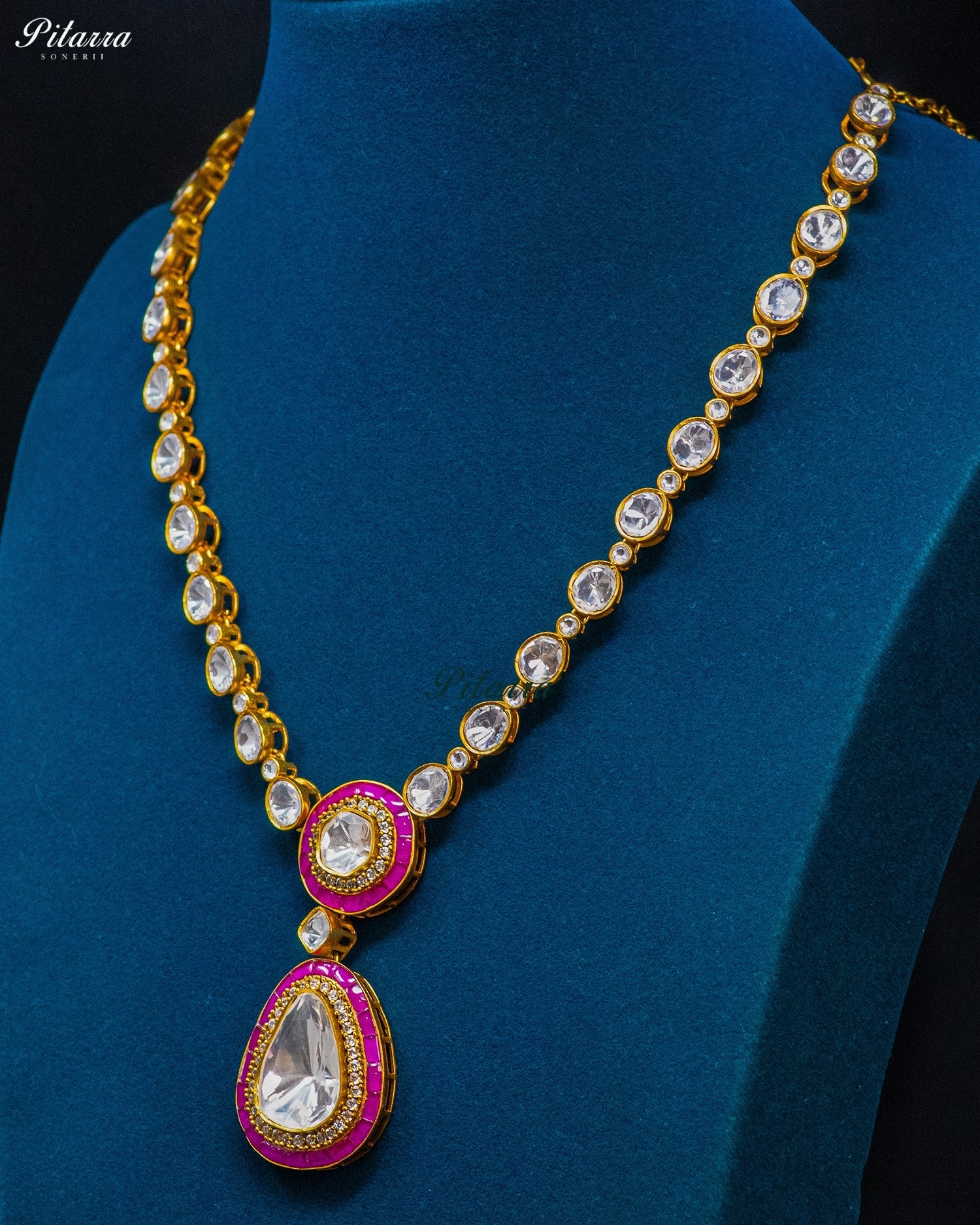 Pink Round And Teardrop Kundan Necklace Set