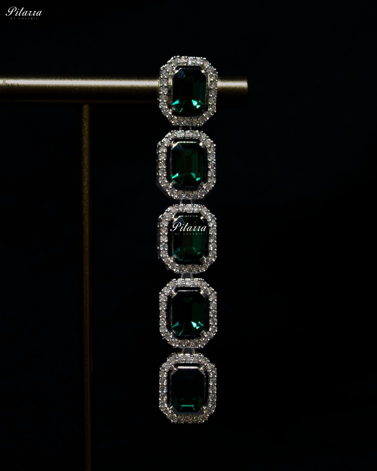 Multi Layer Emerald Rectangle Crystal Necklace Set