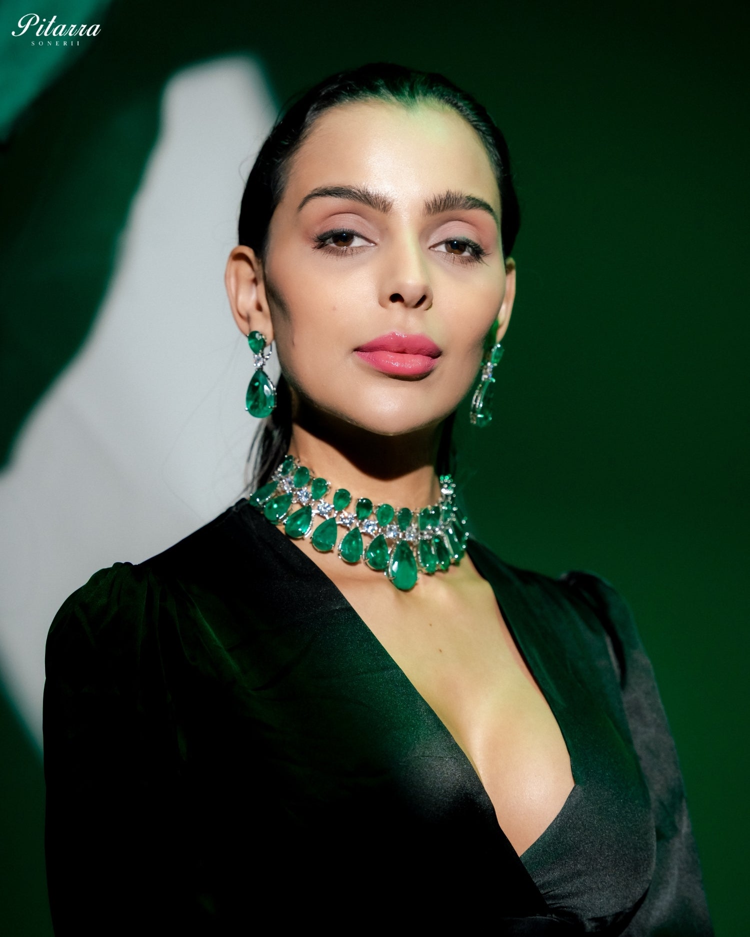 Emerald Green Crystal Statement Choker Necklace Set