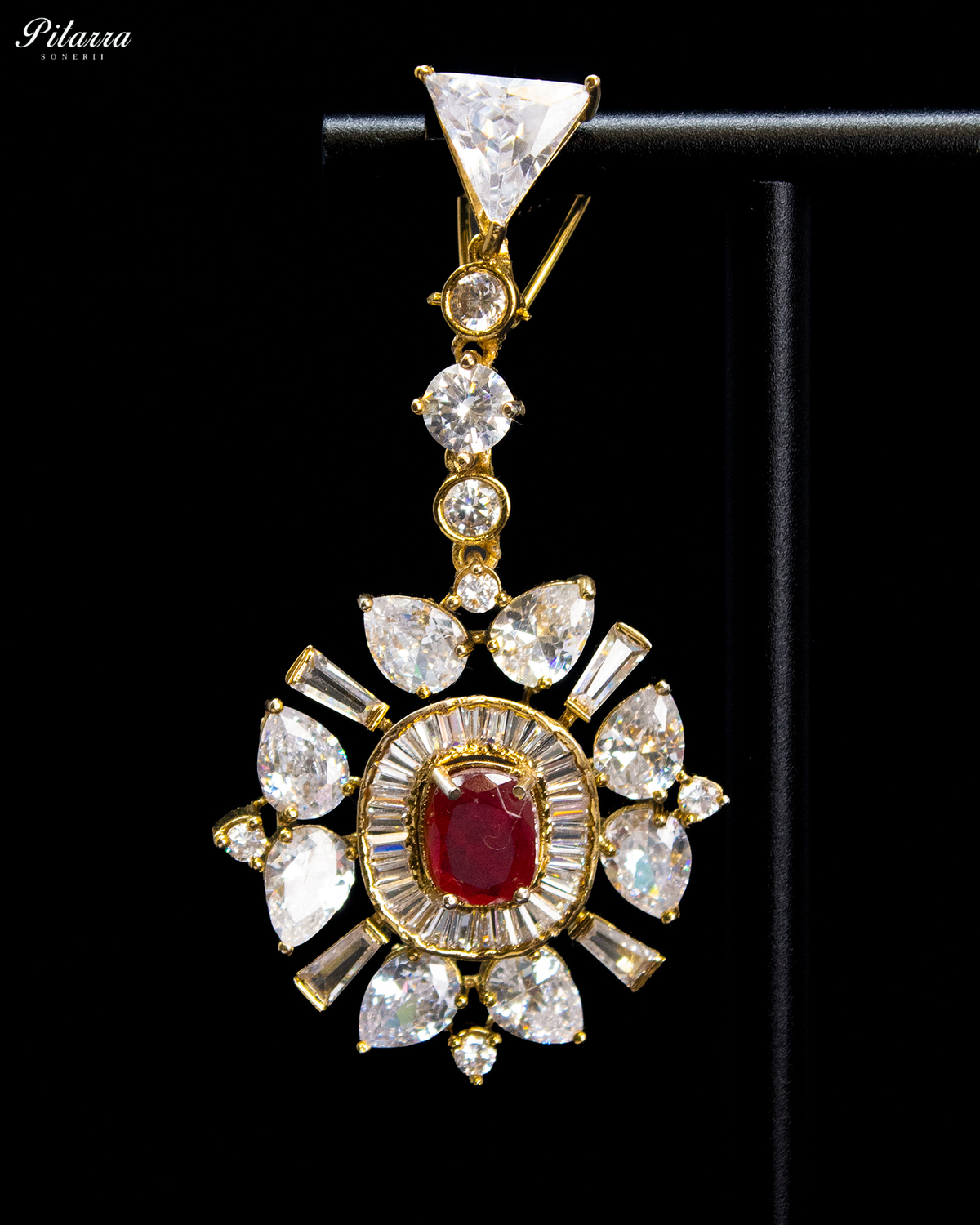 Ruby Red and White Kundan Floral Drop Earrings