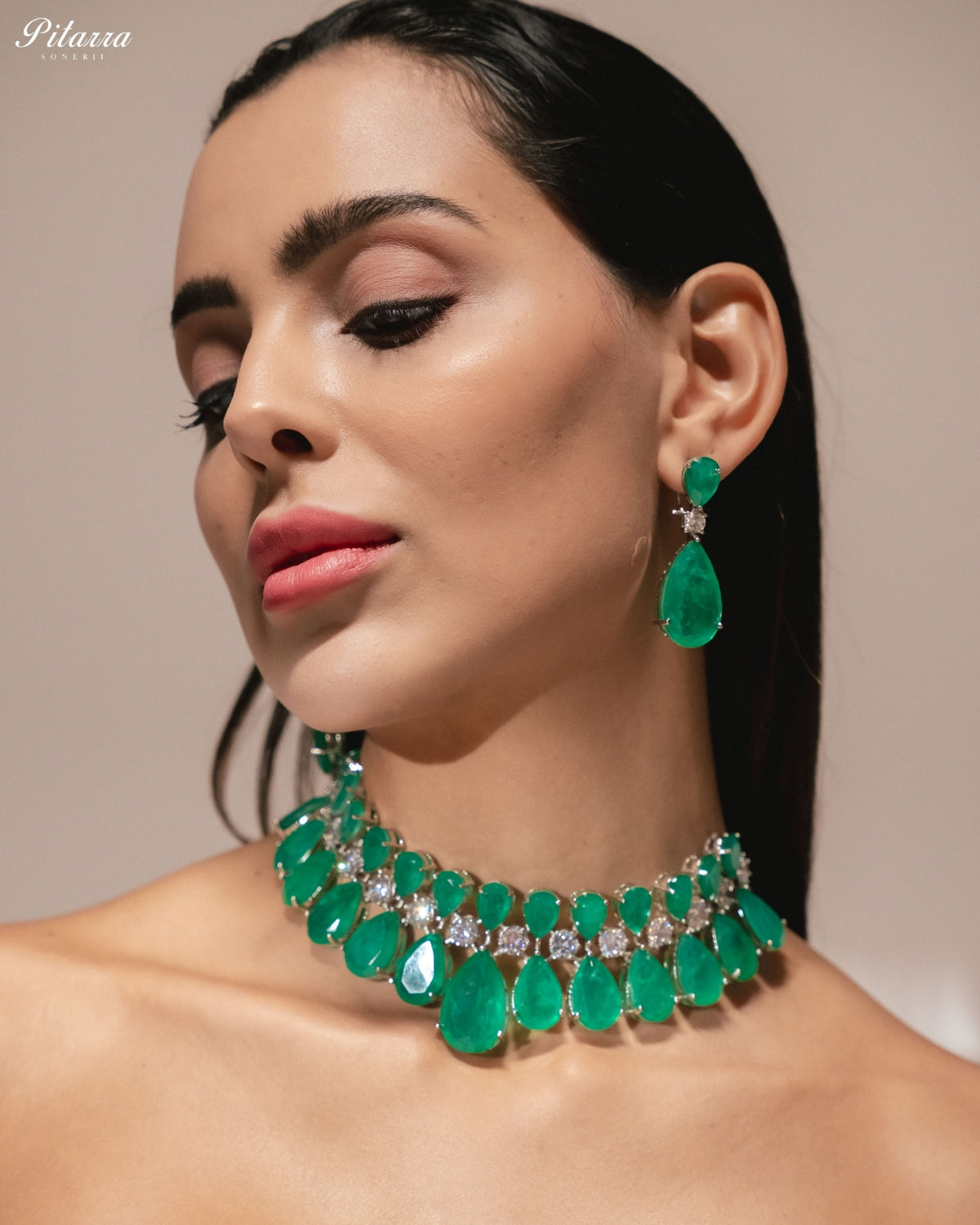 Mint Green Crystal Statement Choker Necklace Set