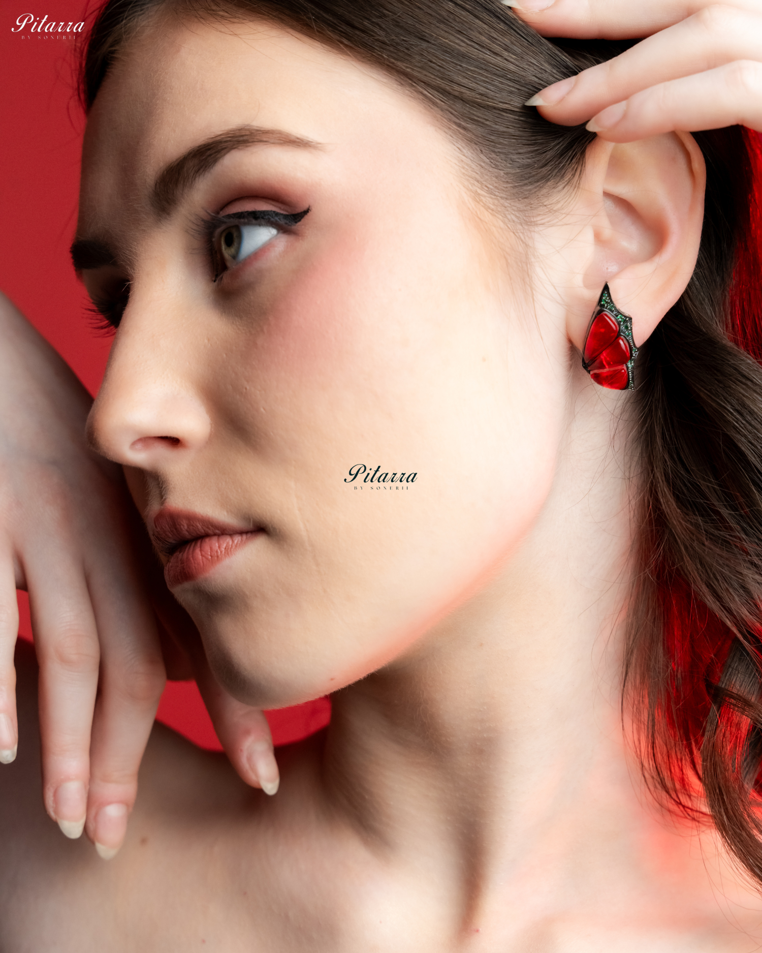 Red Wing Shape CZ Crystal Stud Earrings
