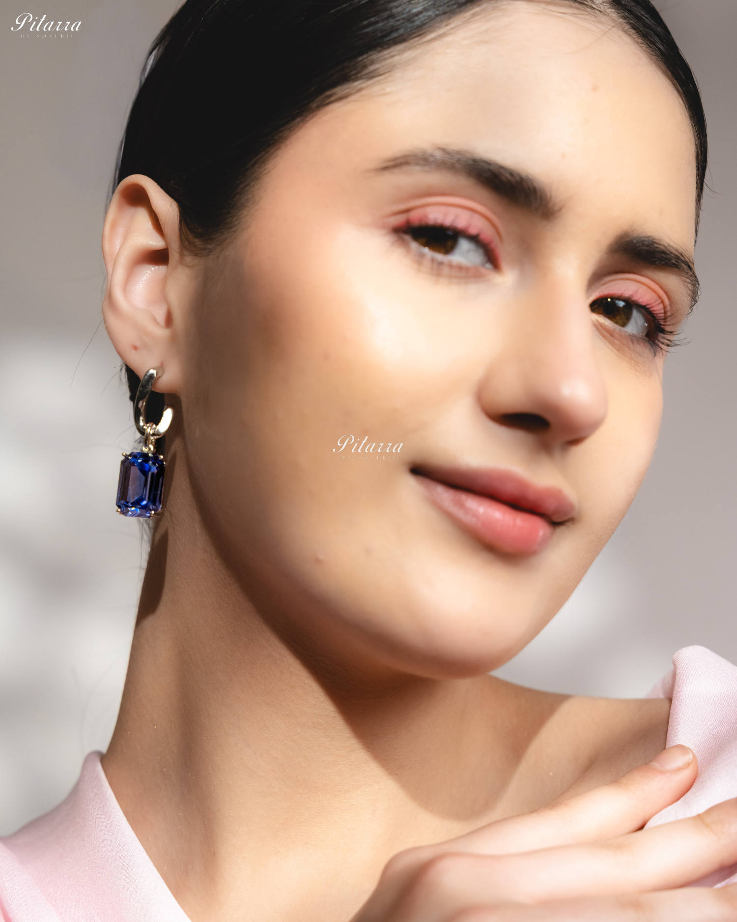 Blue Stone Rectangular Zircon Silver Crystal Earrings