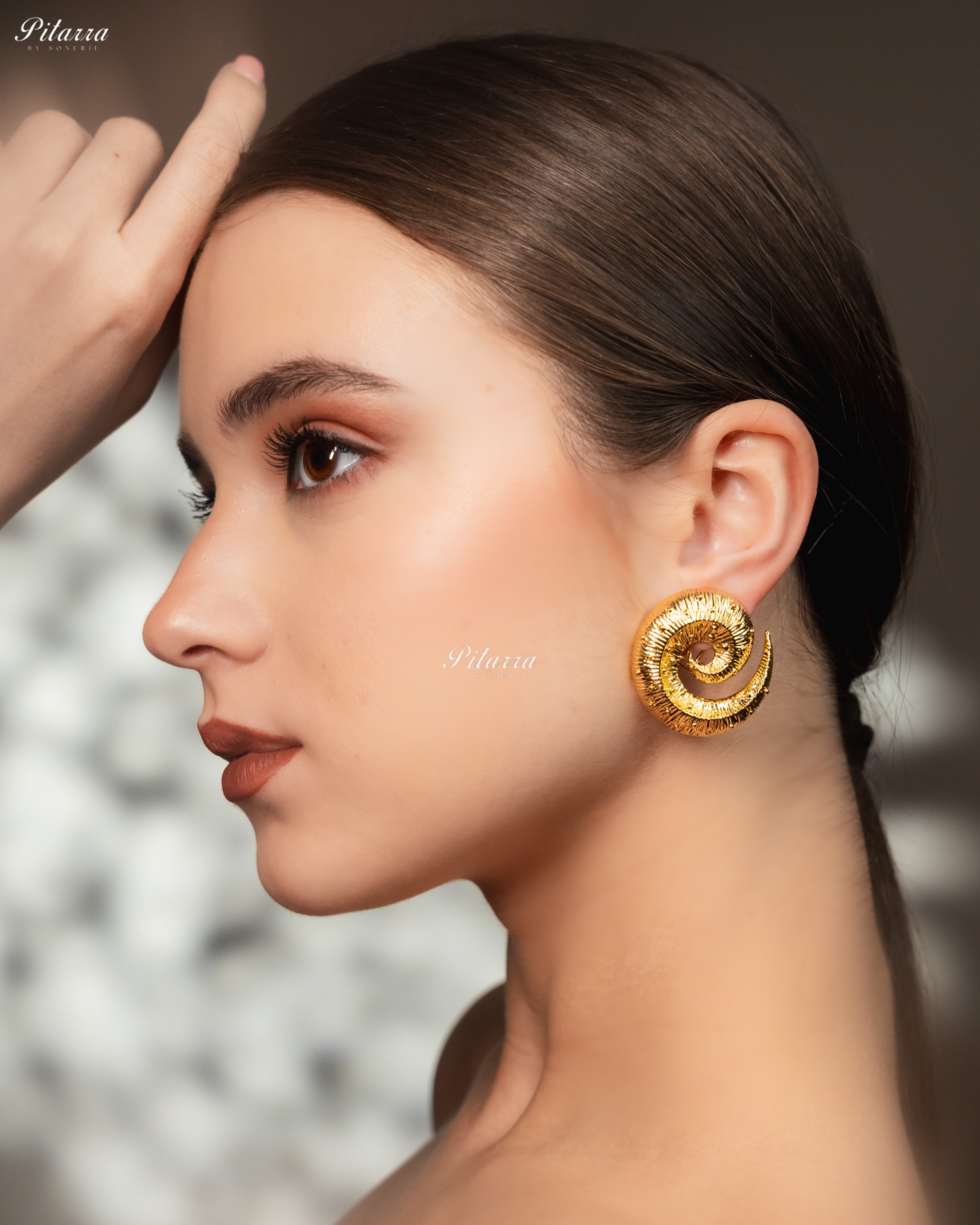 Spiral Seashell Design Golden Stud Earrings