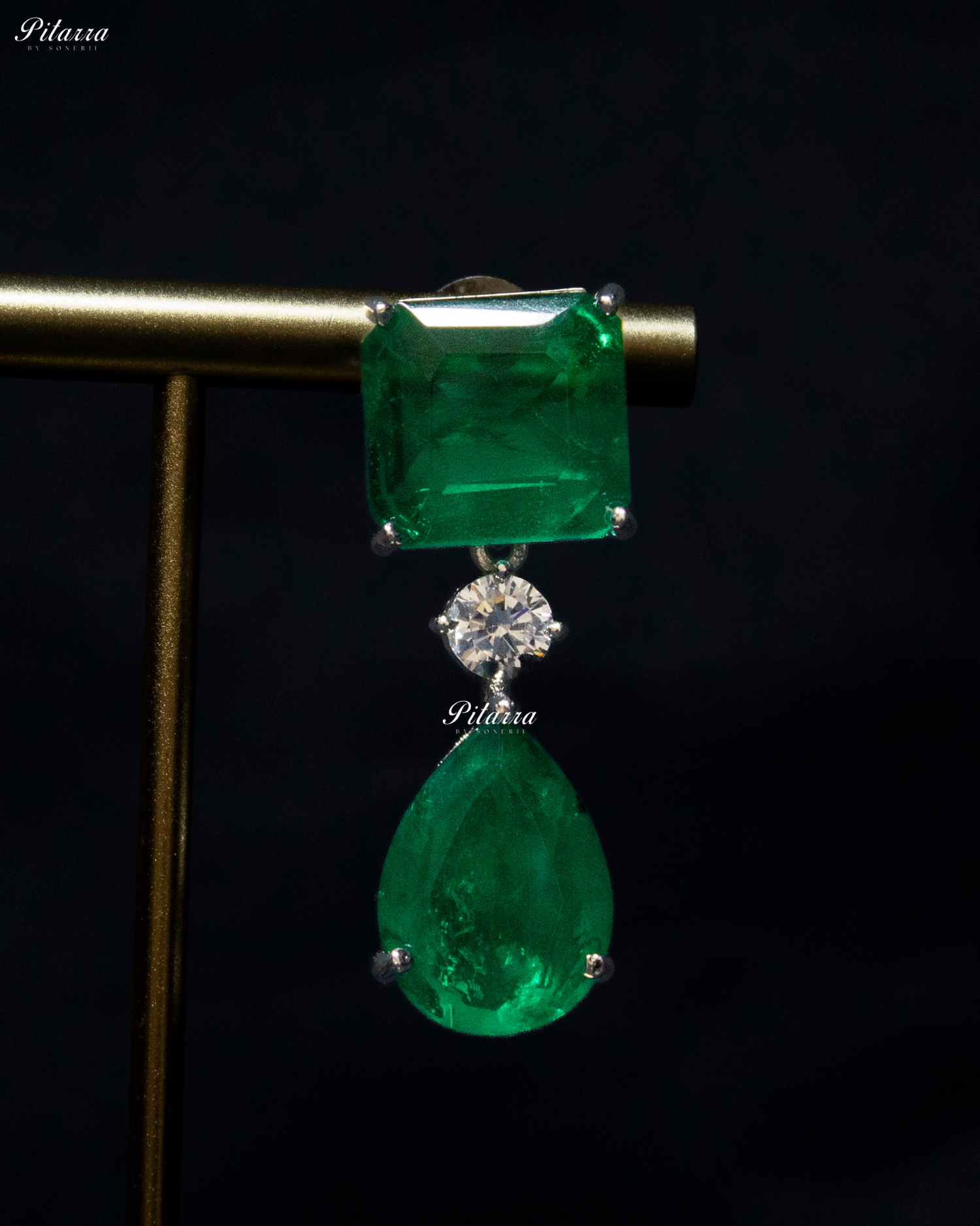 Emerald Square and Drop CZ Crystal Necklace Set