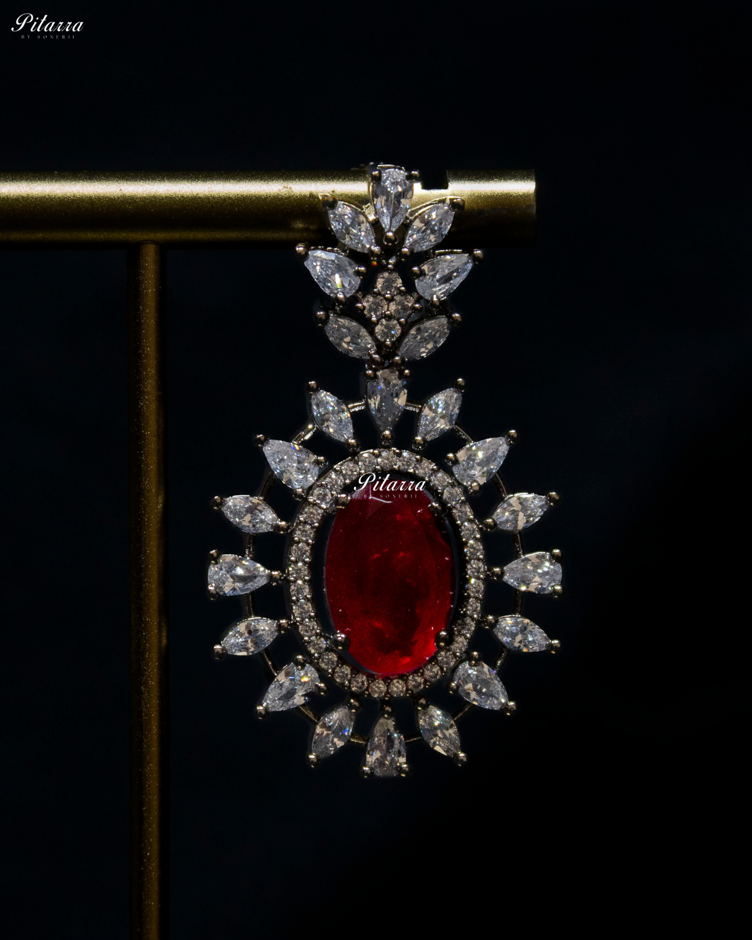 Red Color Stones Dazzling Cubic Zirconia Necklace Set