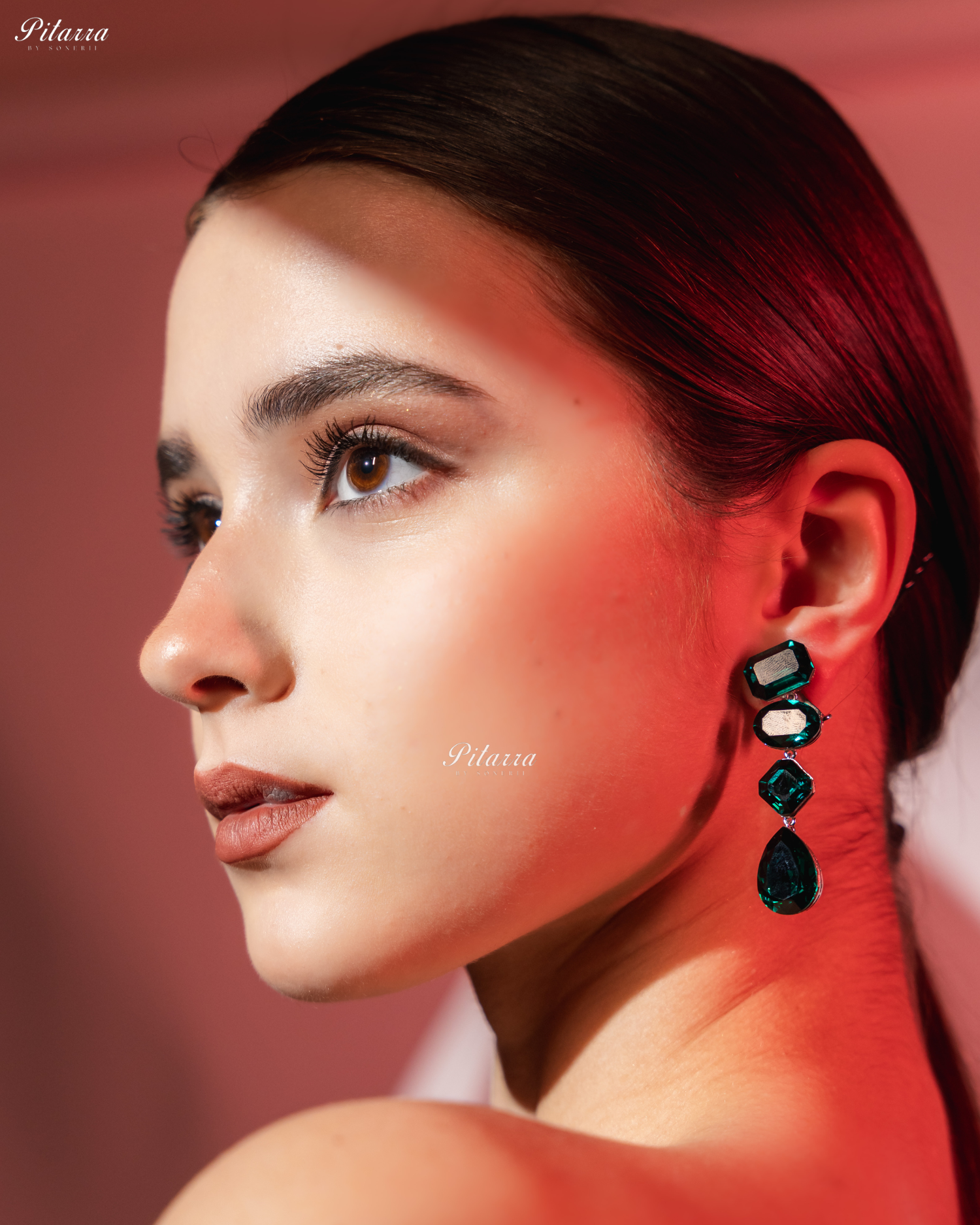 Emerald Stone Studded Geometric Crystal Drop Earrings