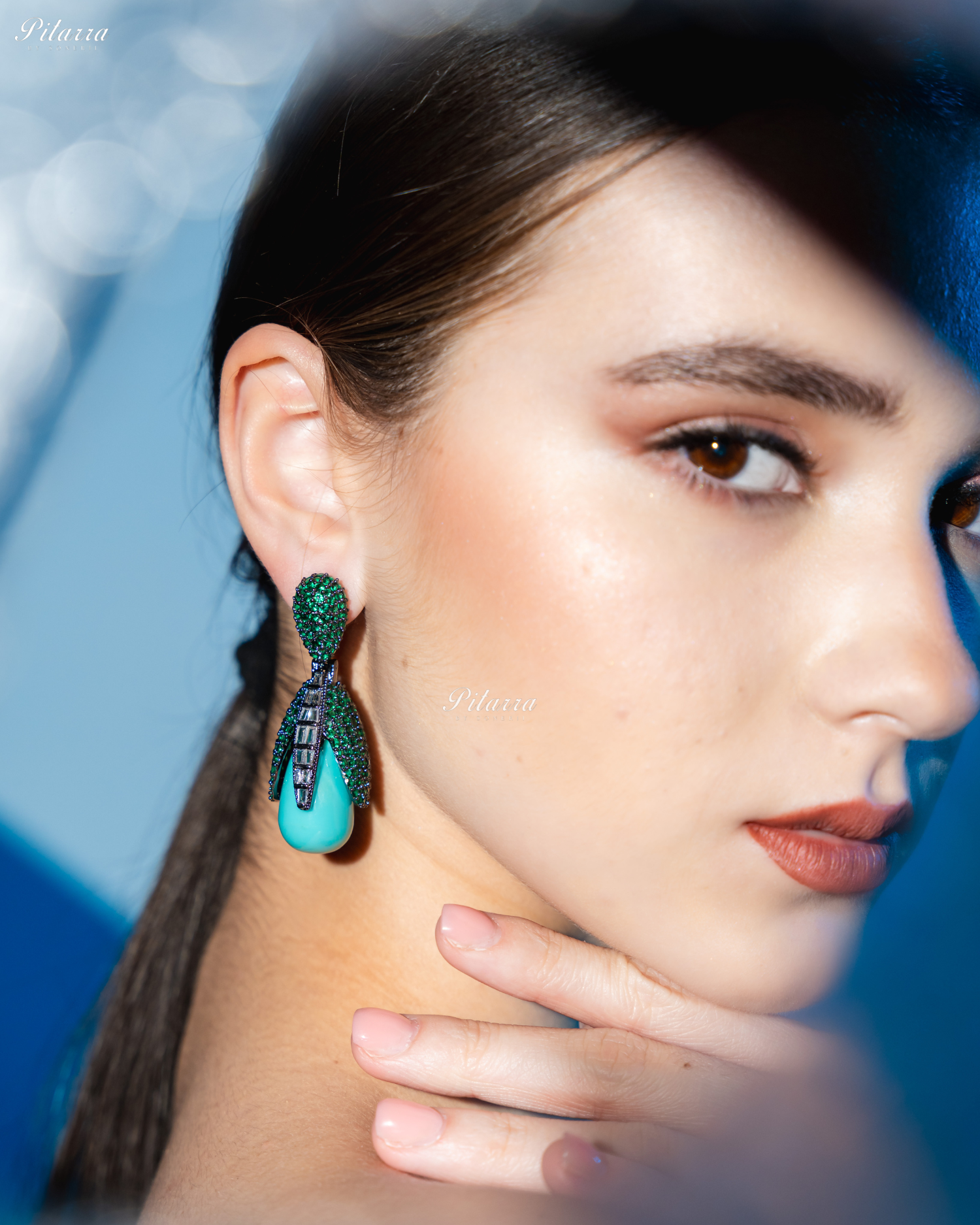 Emerald Leaf Turquoise Teardrop CZ Crystal Earrings