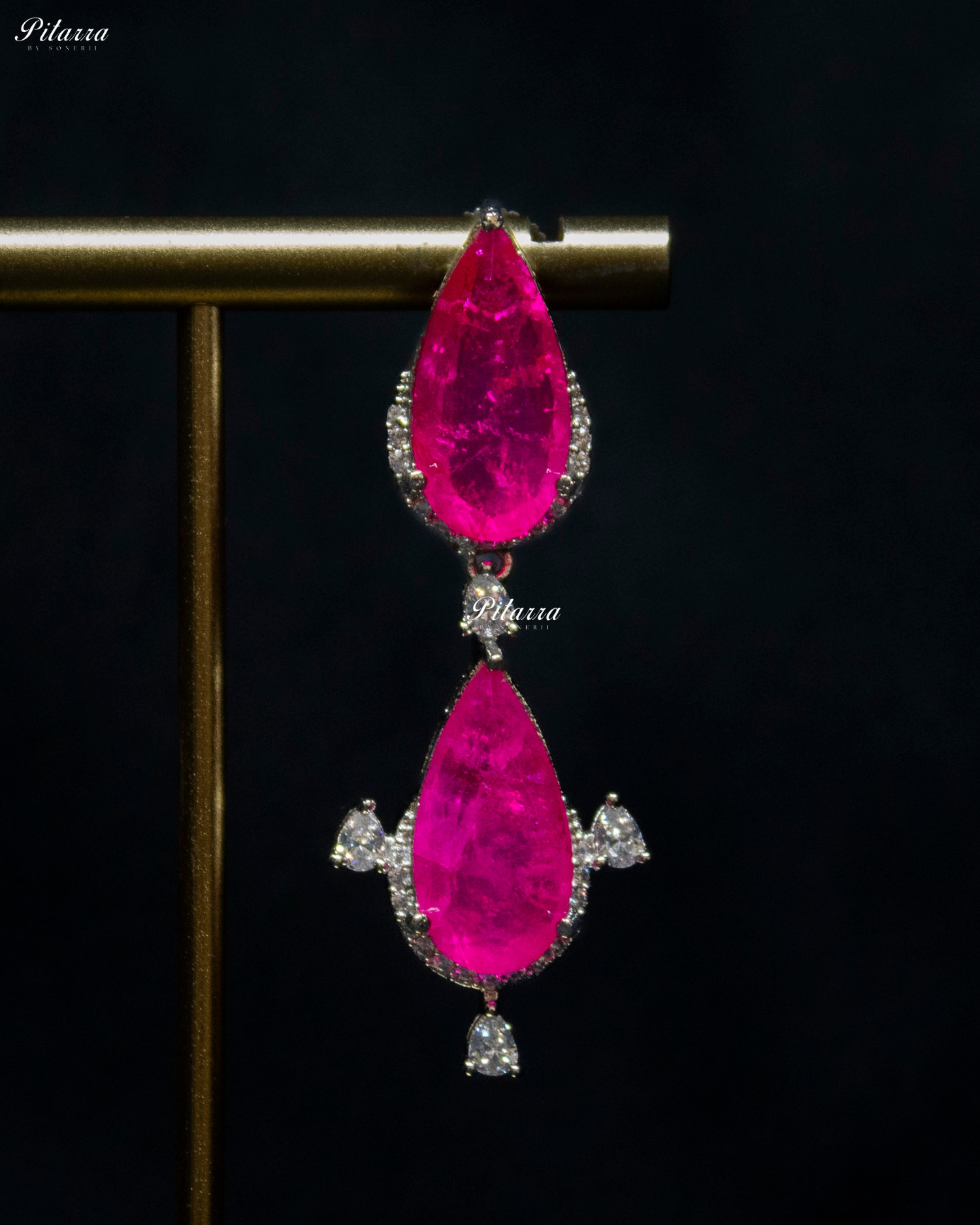 Pink Drop Pattern CZ Crystal Necklace Set