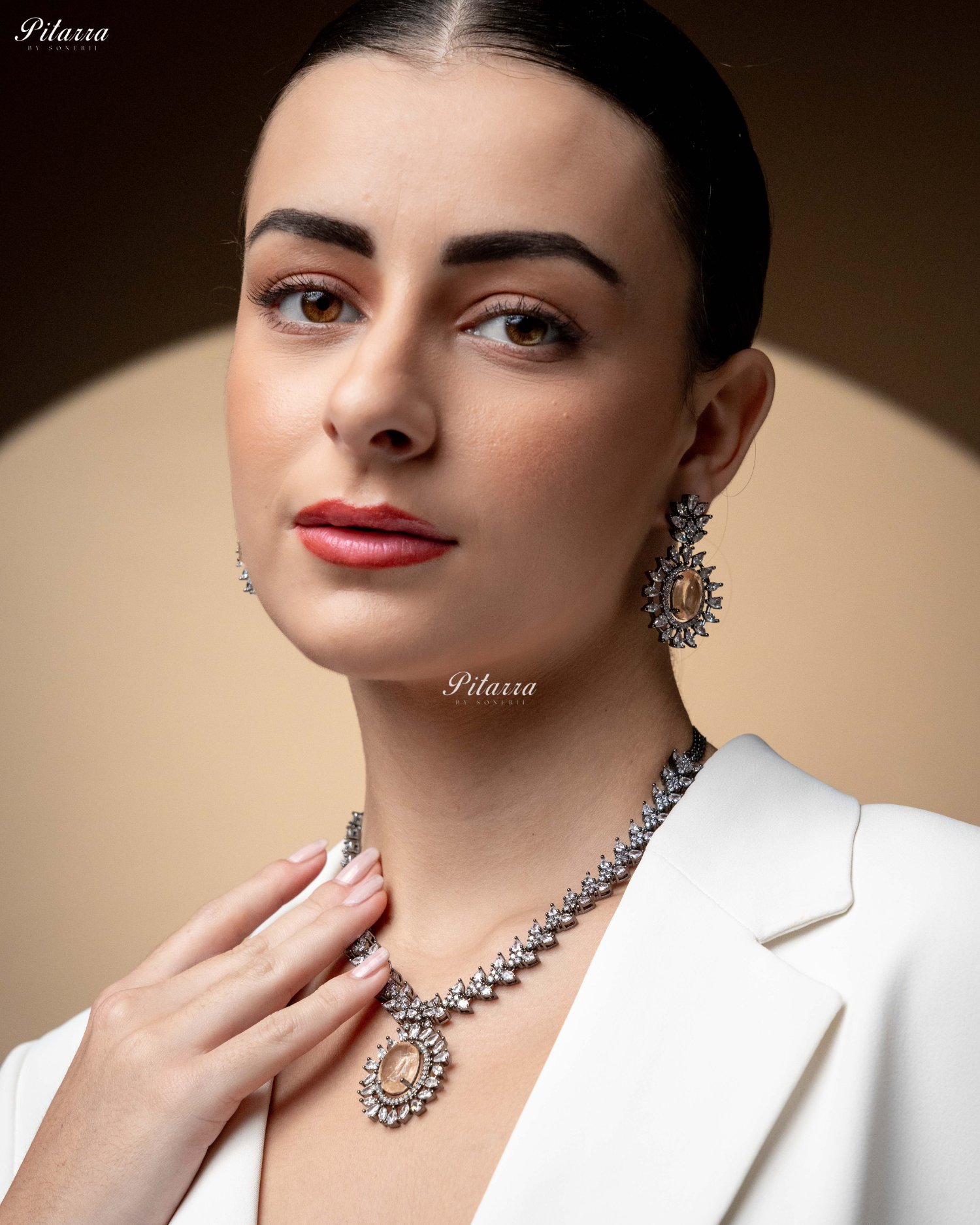 Peach Color Stones Dazzling Cubic Zirconia Necklace Set
