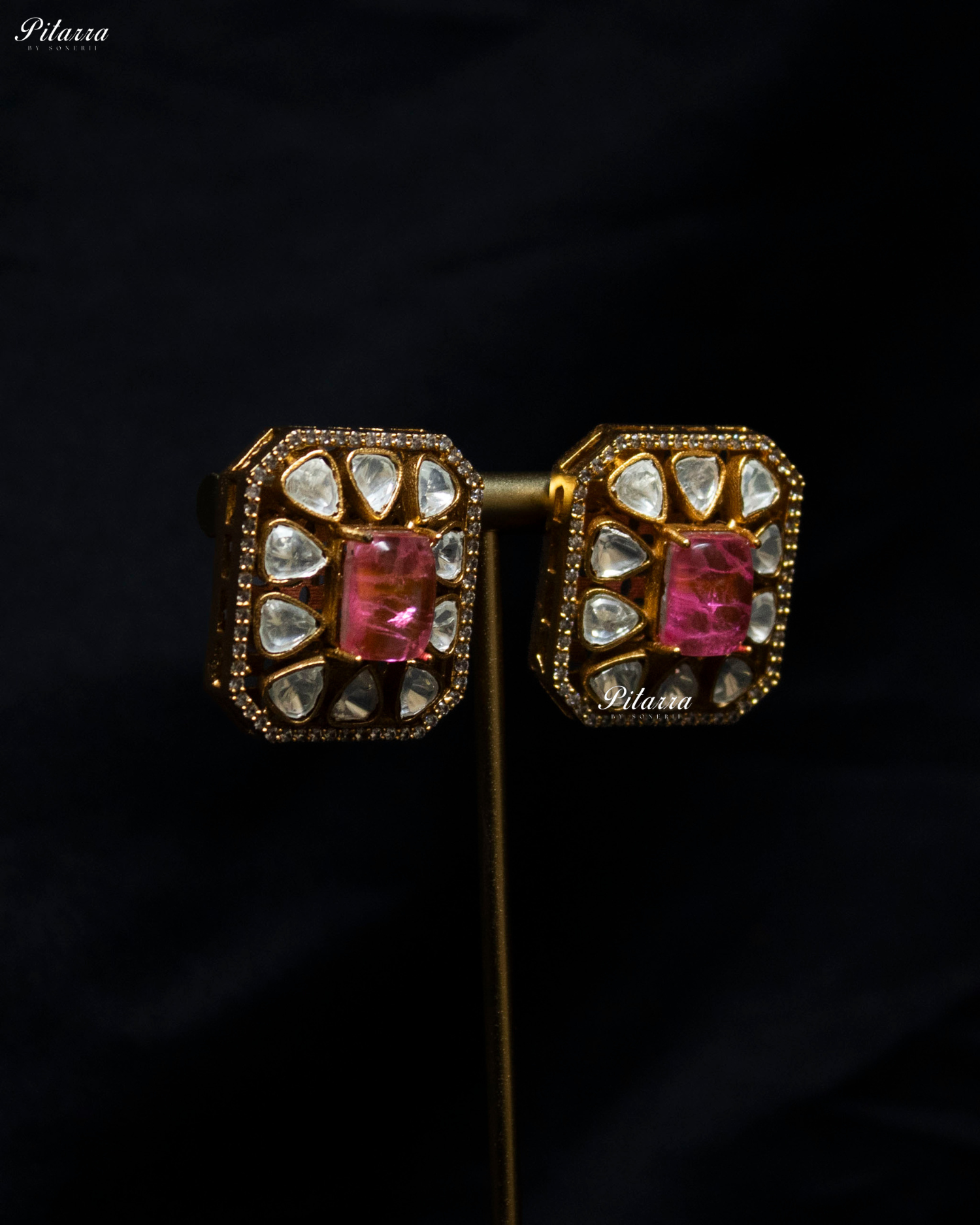 Pink Square Stone Polki Kundan Choker Set