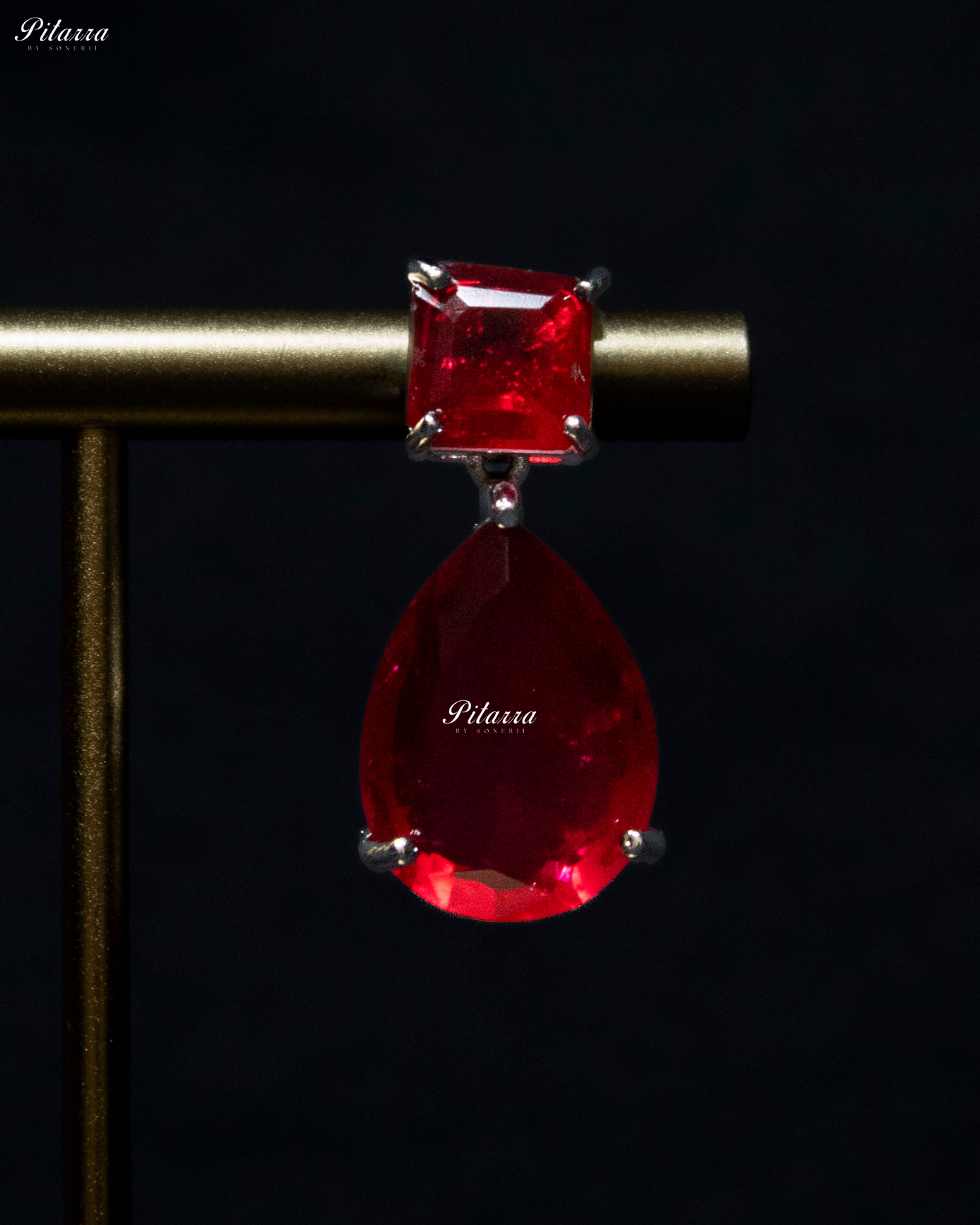 Red Square and Drop Crystal Necklace Set